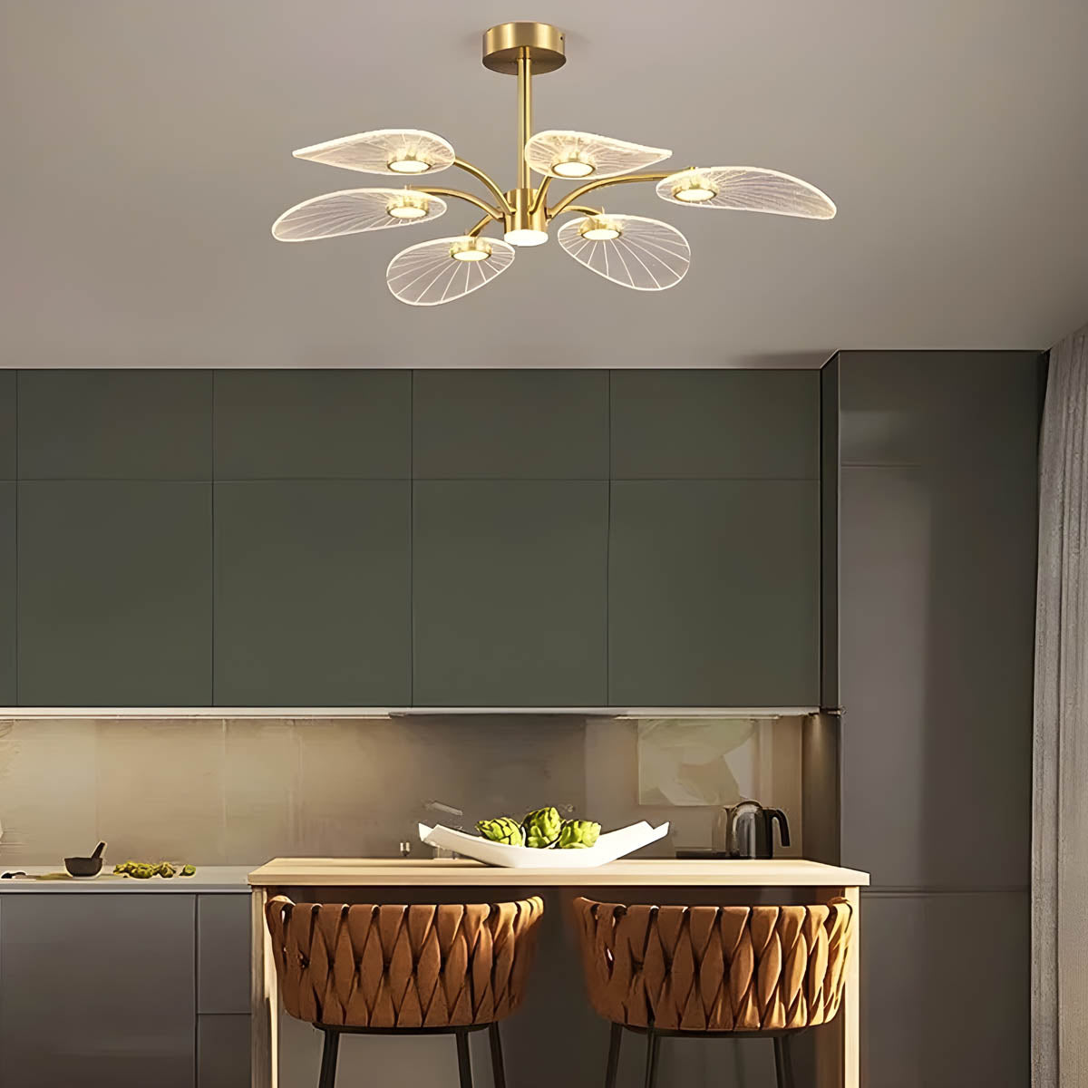 Modern acrylic and metal leaf chandelier