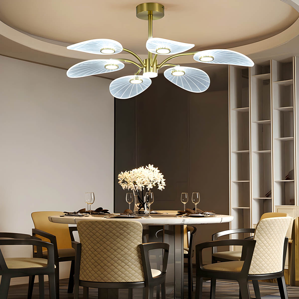 Modern acrylic and metal leaf chandelier