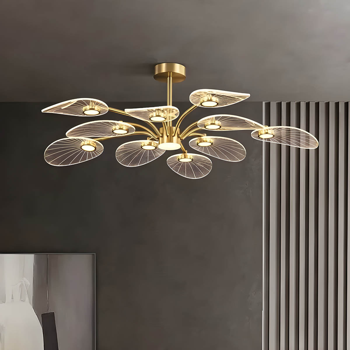 Modern acrylic and metal leaf chandelier