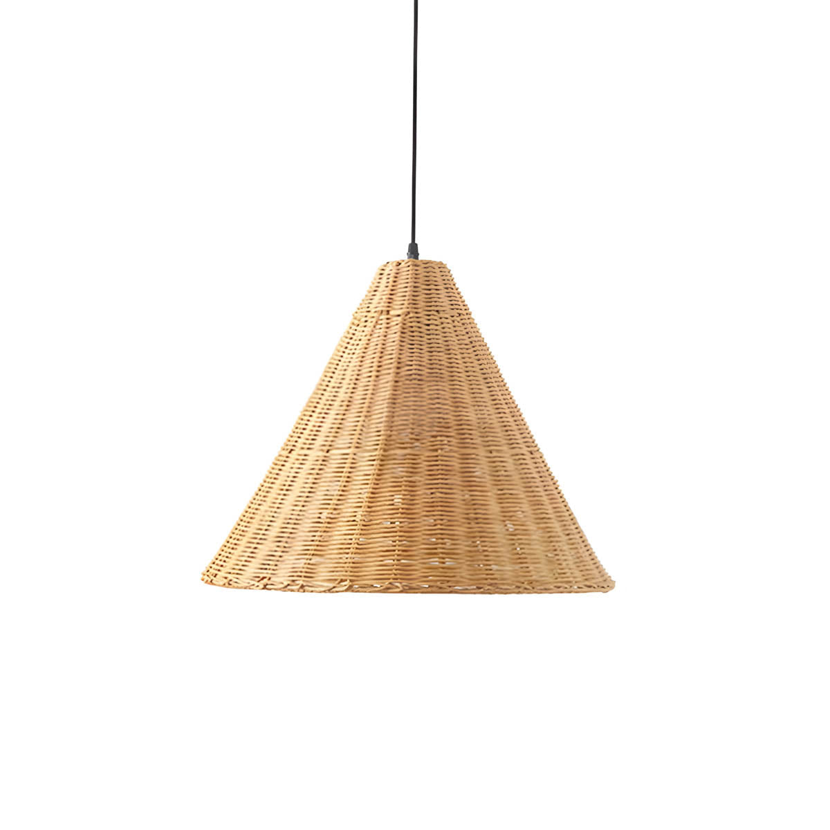 Conical hand-woven rattan & iron pendant light