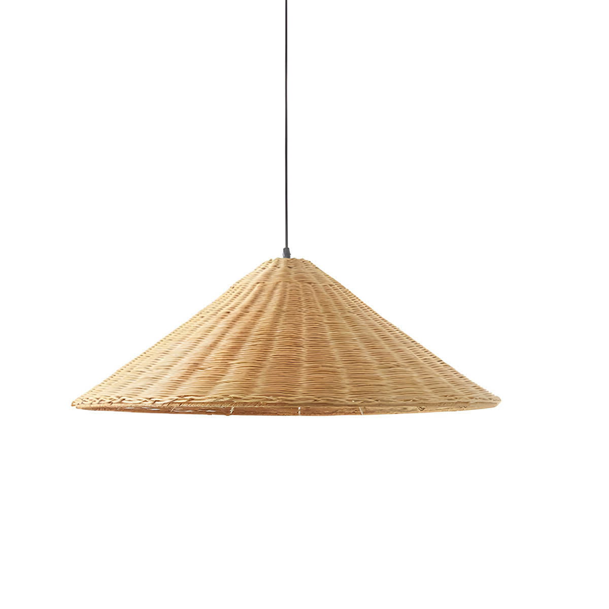 Conical hand-woven rattan & iron pendant light
