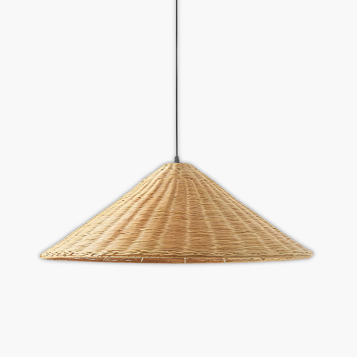 Conical hand-woven rattan & iron pendant light