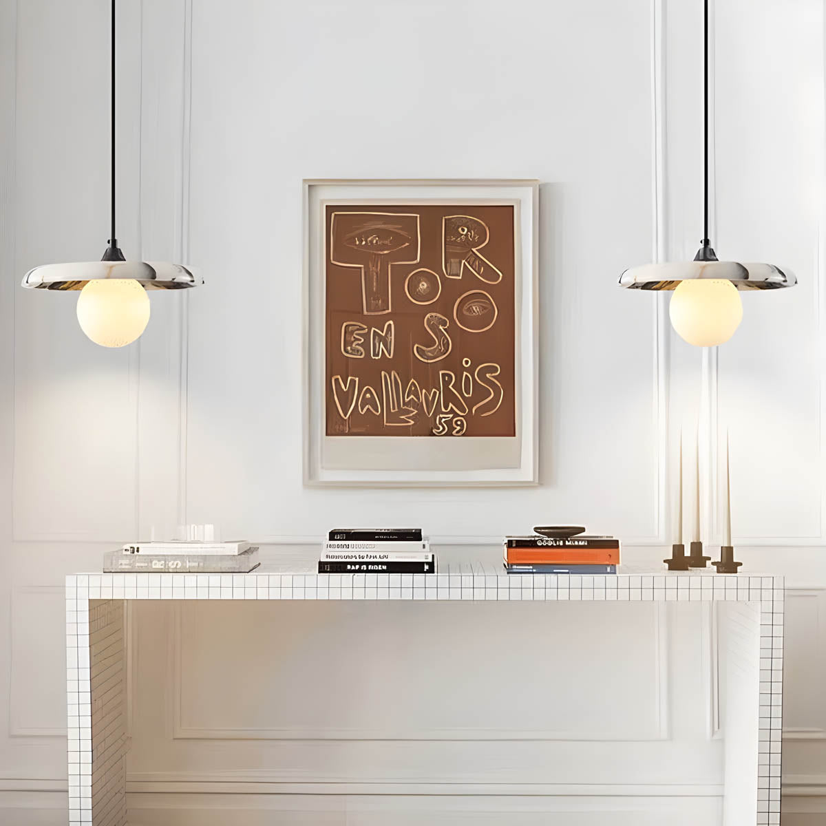 Natural stone pendant light with floating disc shade, G9 LED