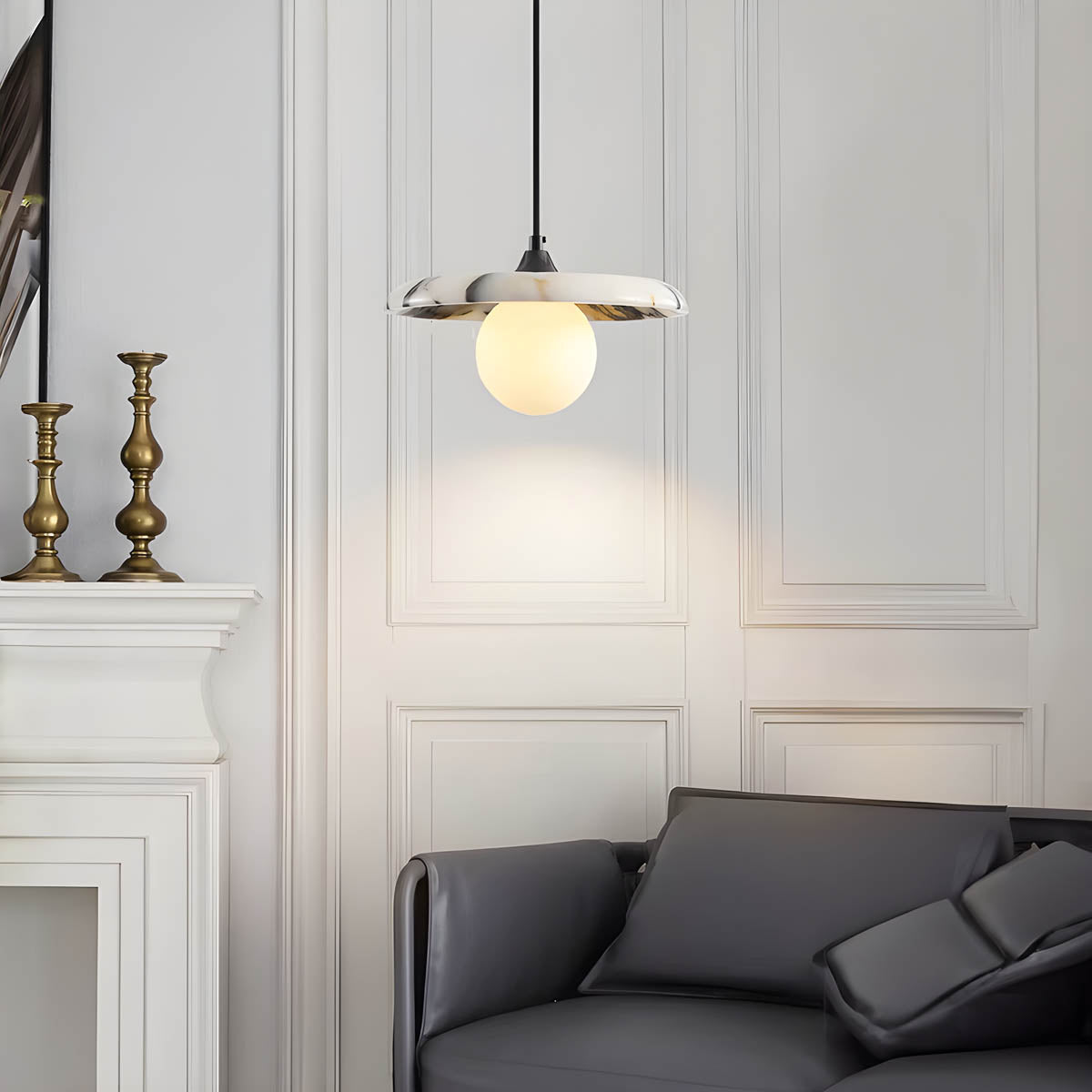 Natural stone pendant light with floating disc shade, G9 LED