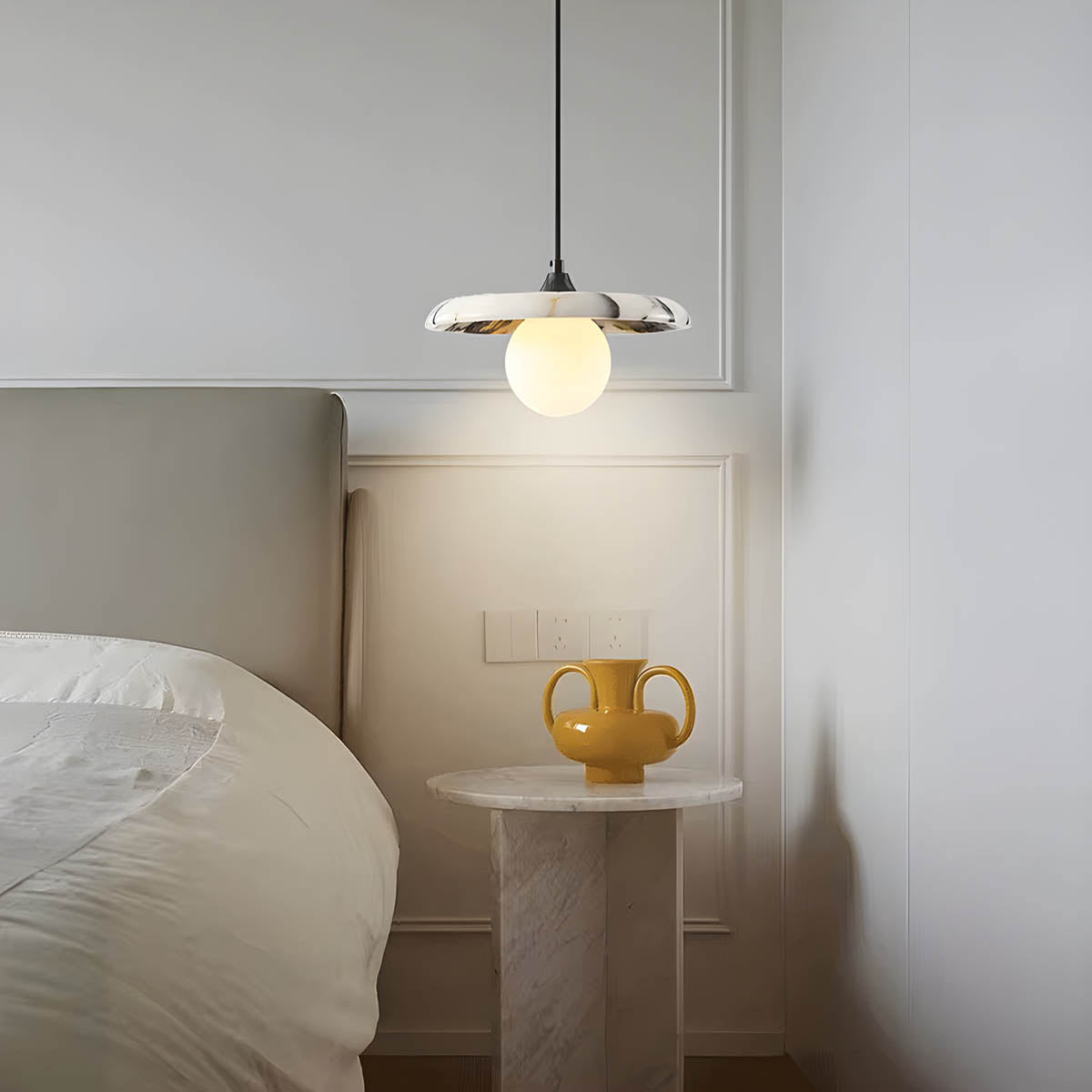 Natural stone pendant light with floating disc shade, G9 LED