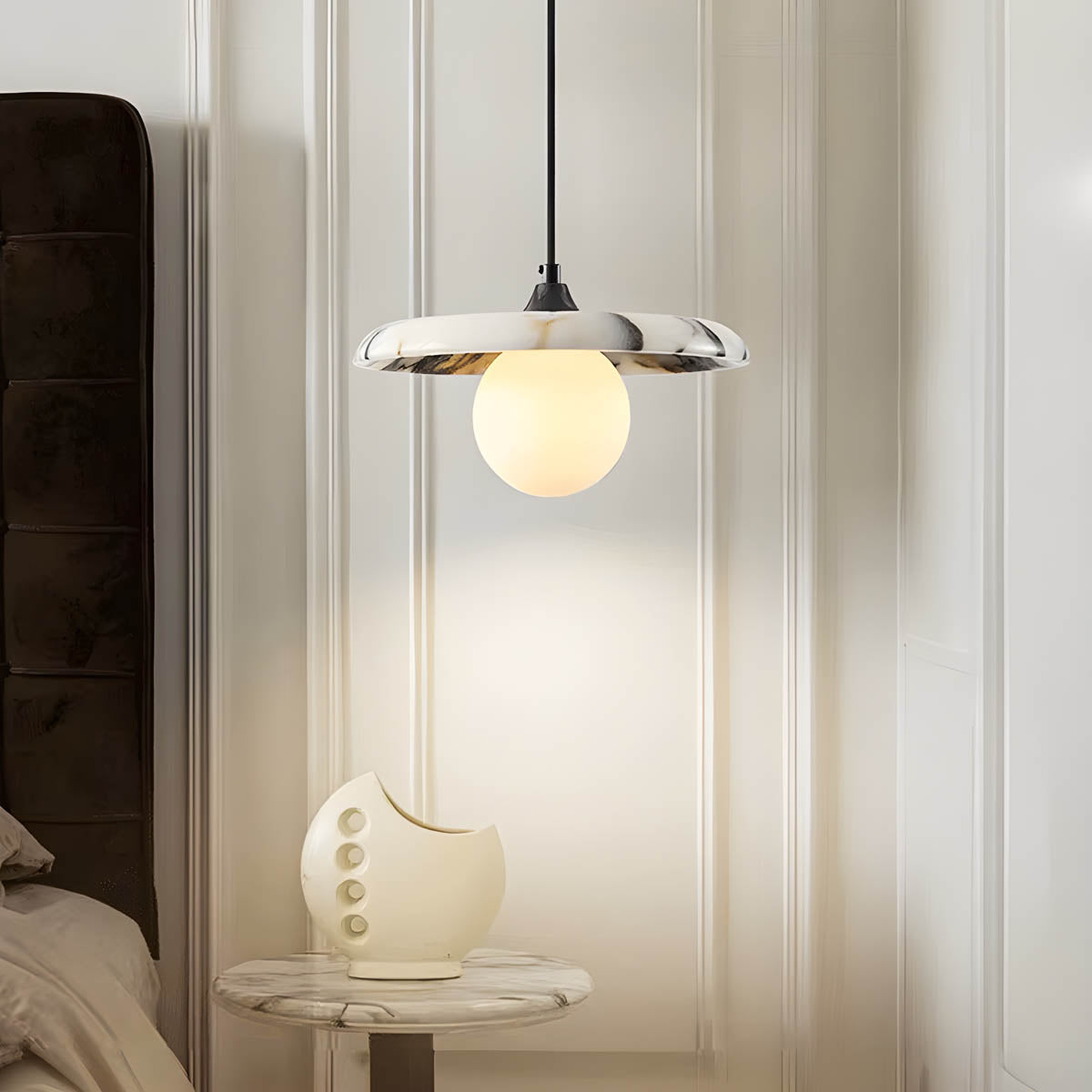 Natural stone pendant light with floating disc shade, G9 LED