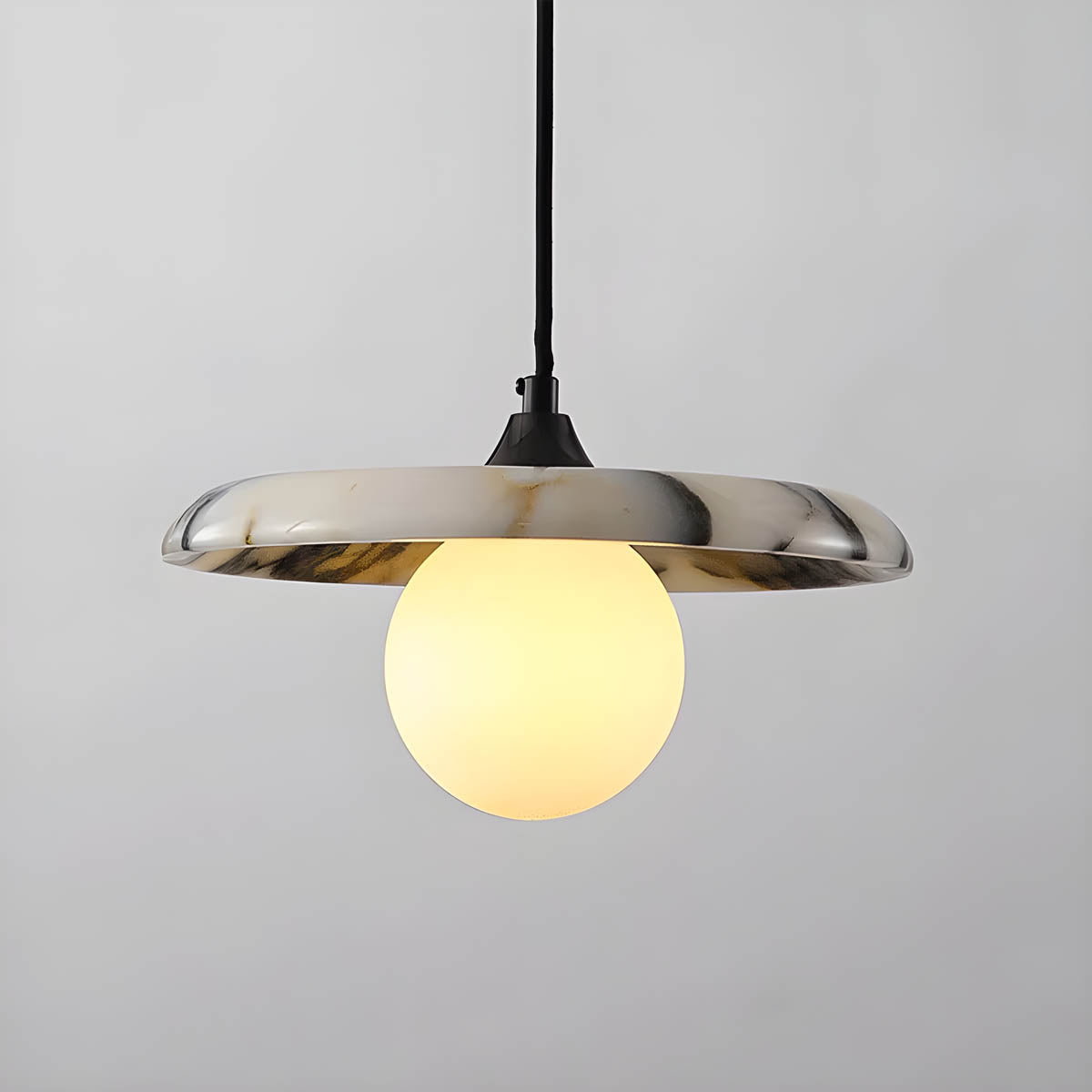 Natural stone pendant light with floating disc shade, G9 LED