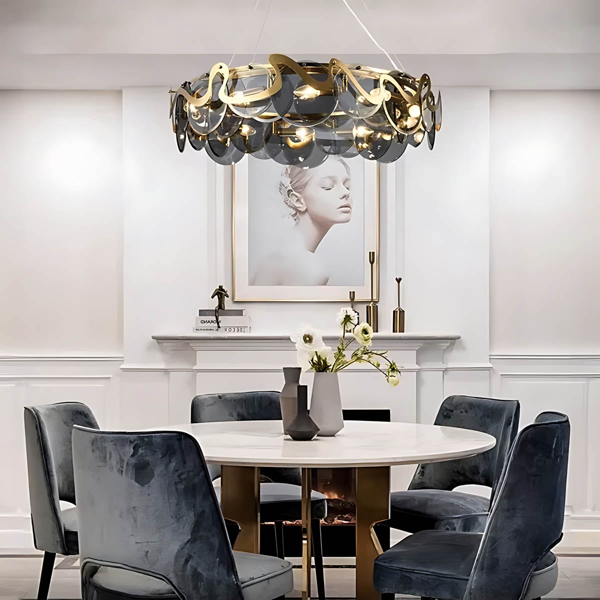 Glass Disc & Aluminium Pendant Light 60-95 cm
