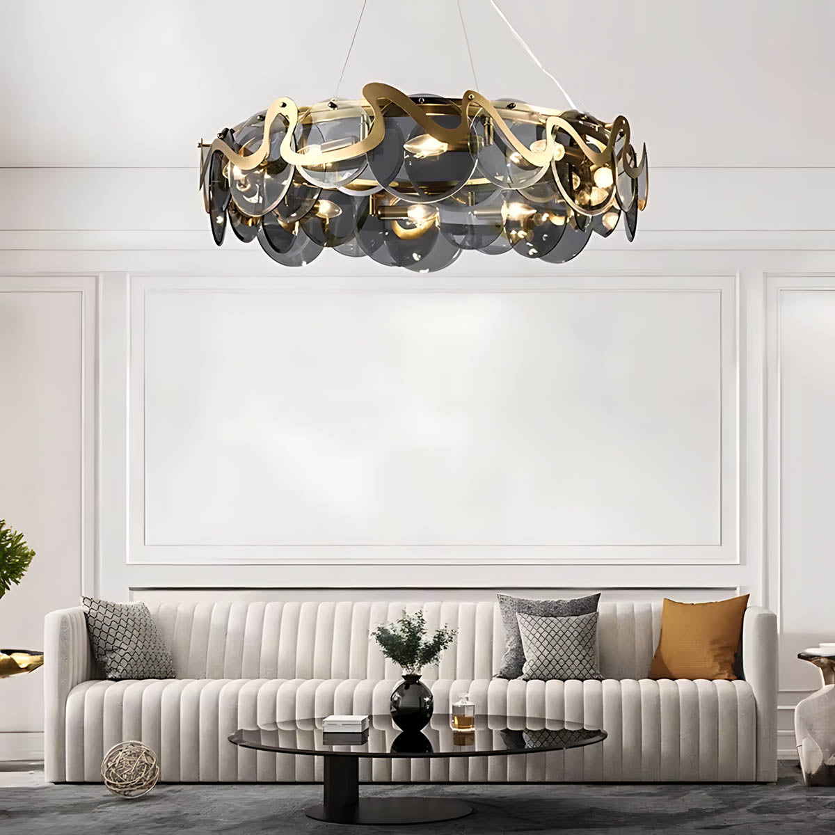 Glass Disc & Aluminium Pendant Light 60-95 cm