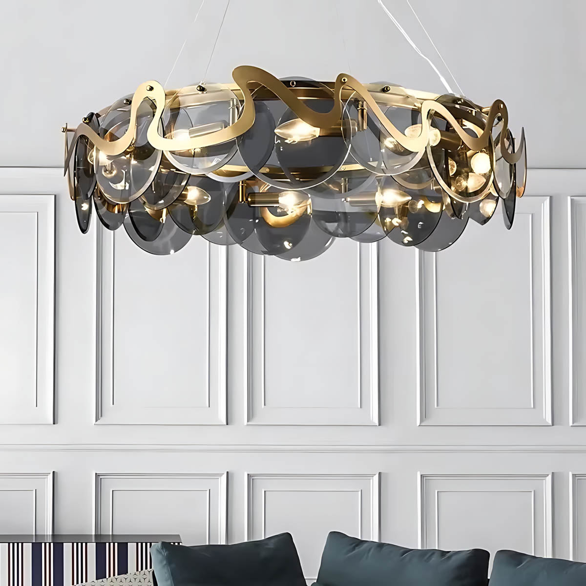 Glass Disc & Aluminium Pendant Light 60-95 cm