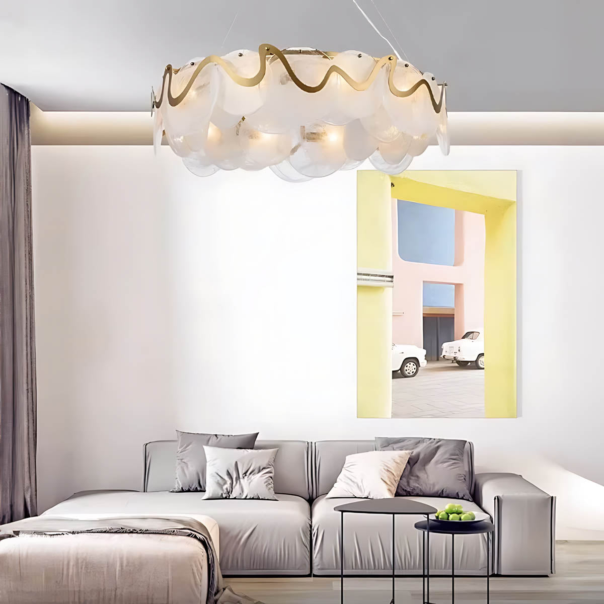 Glass Disc & Aluminium Pendant Light 60-95 cm