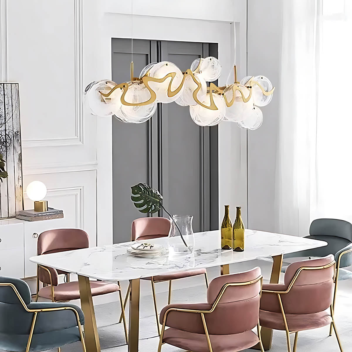 Glass Disc & Aluminium Pendant Light 60-95 cm