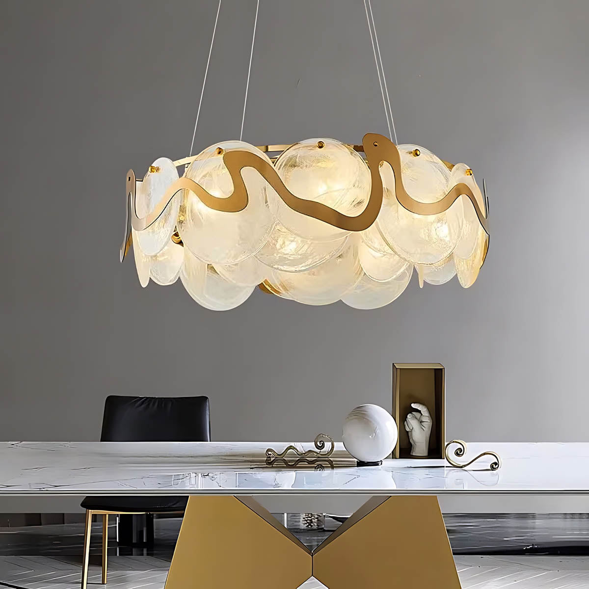 Glass Disc & Aluminium Pendant Light 60-95 cm