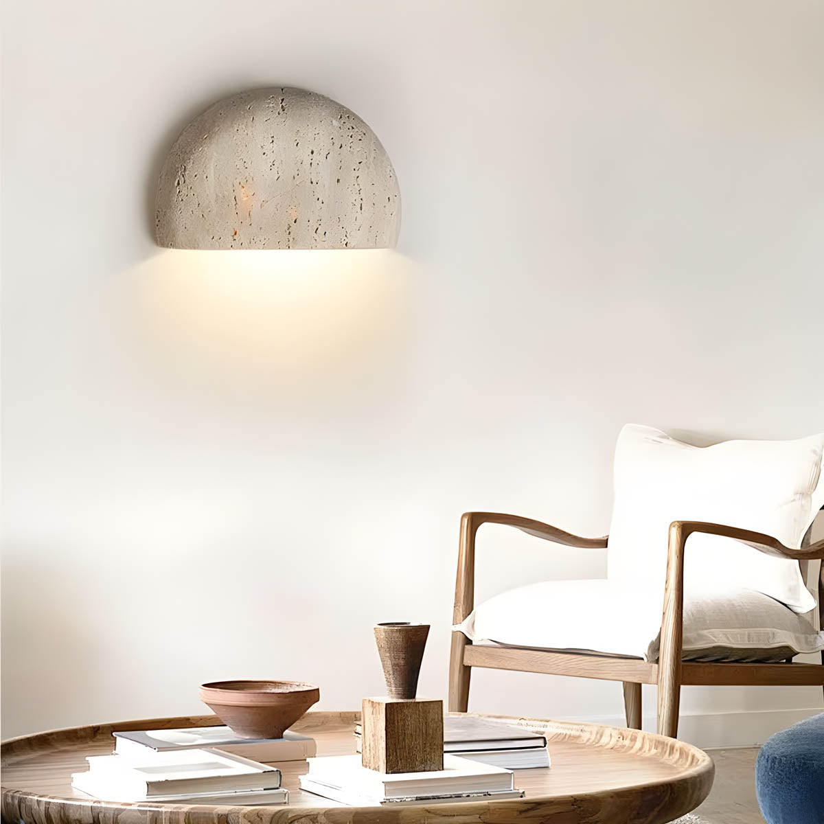 Half-Sphere Travertine Wall Sconce with G9 Socket
