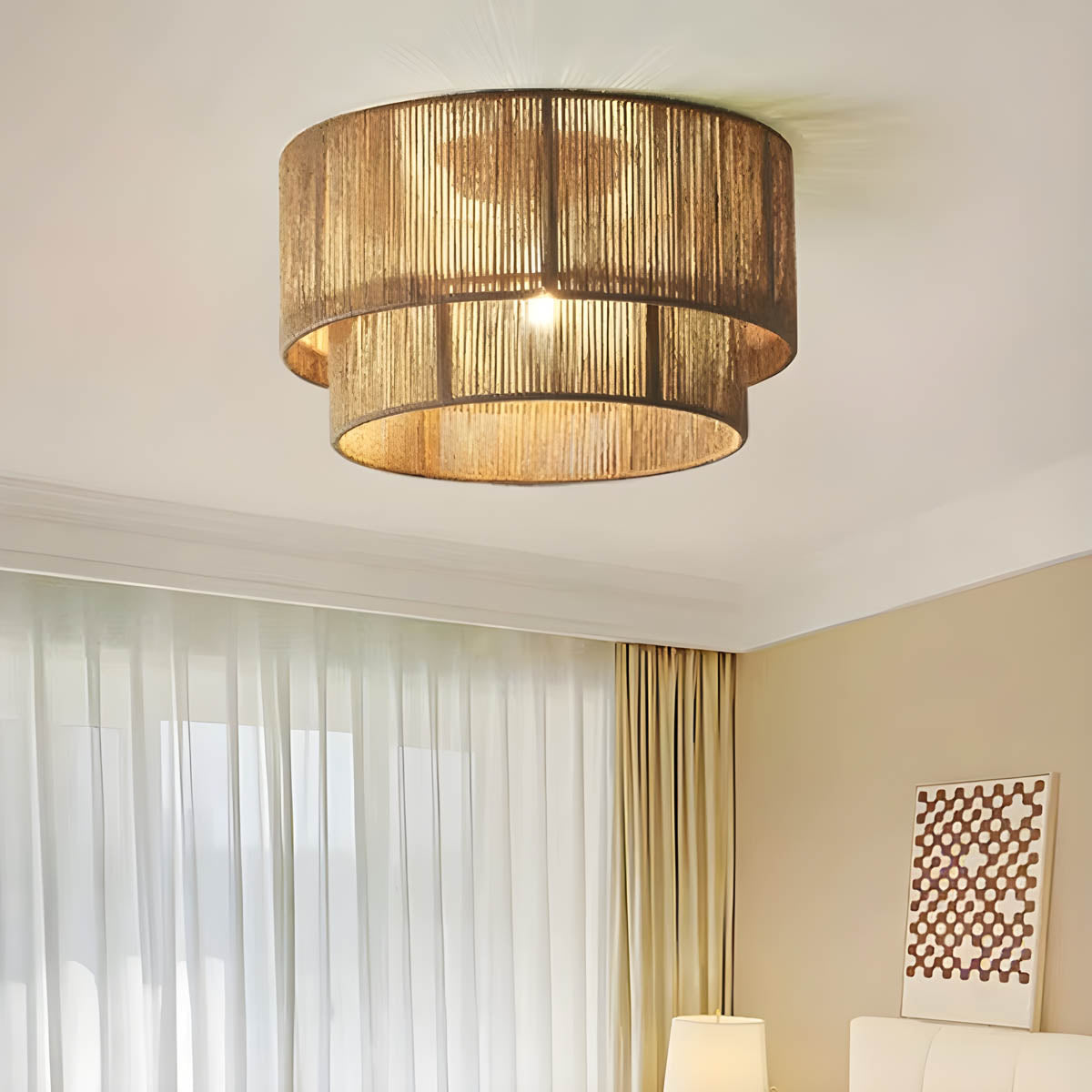Hemp rope & iron drum pendant / ceiling light