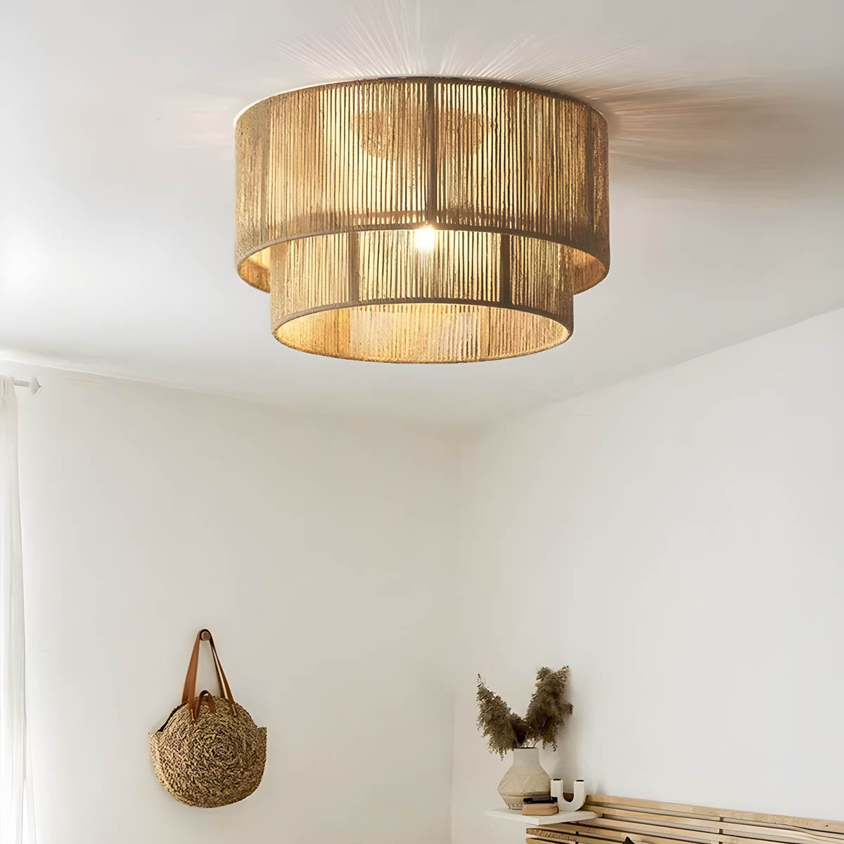 Hemp rope & iron drum pendant / ceiling light