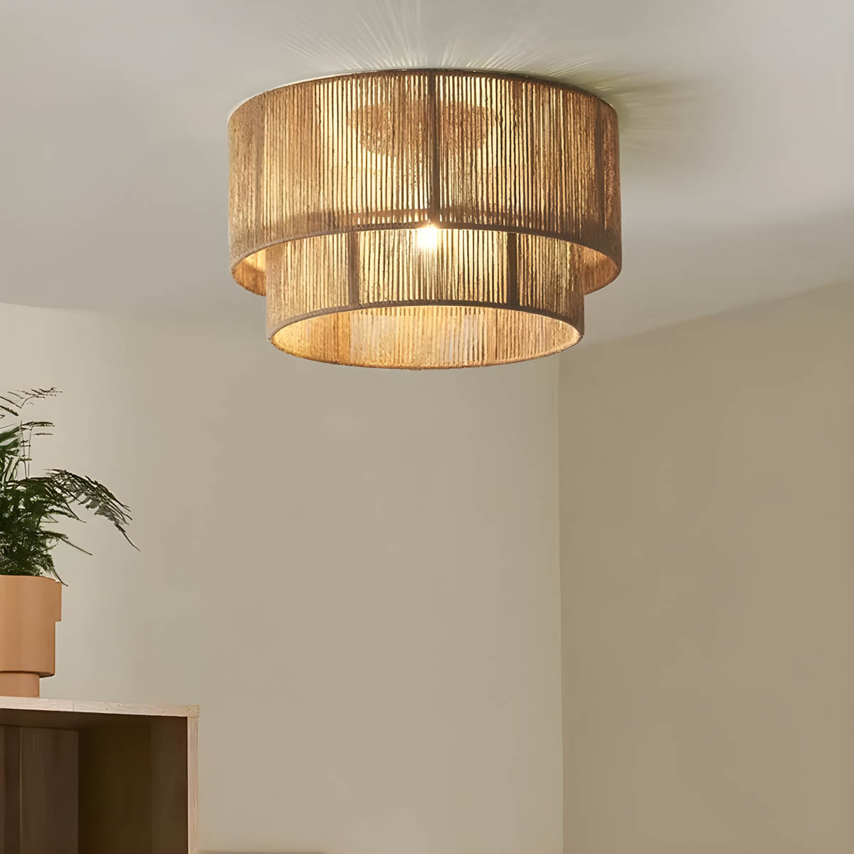Hemp rope & iron drum pendant / ceiling light