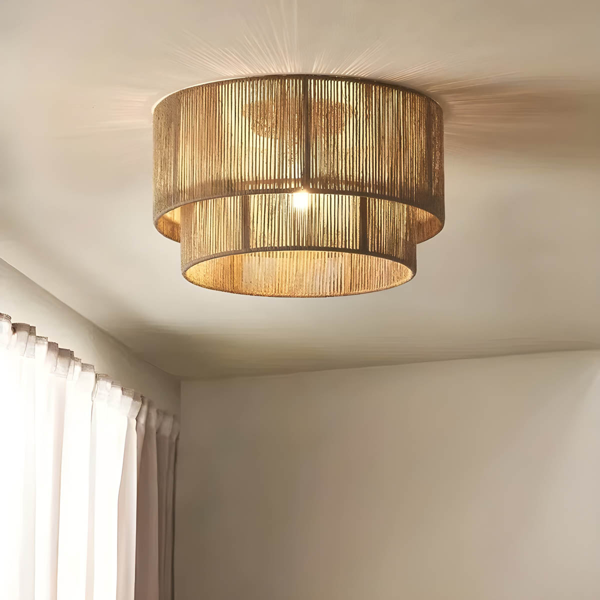 Hemp rope & iron drum pendant / ceiling light