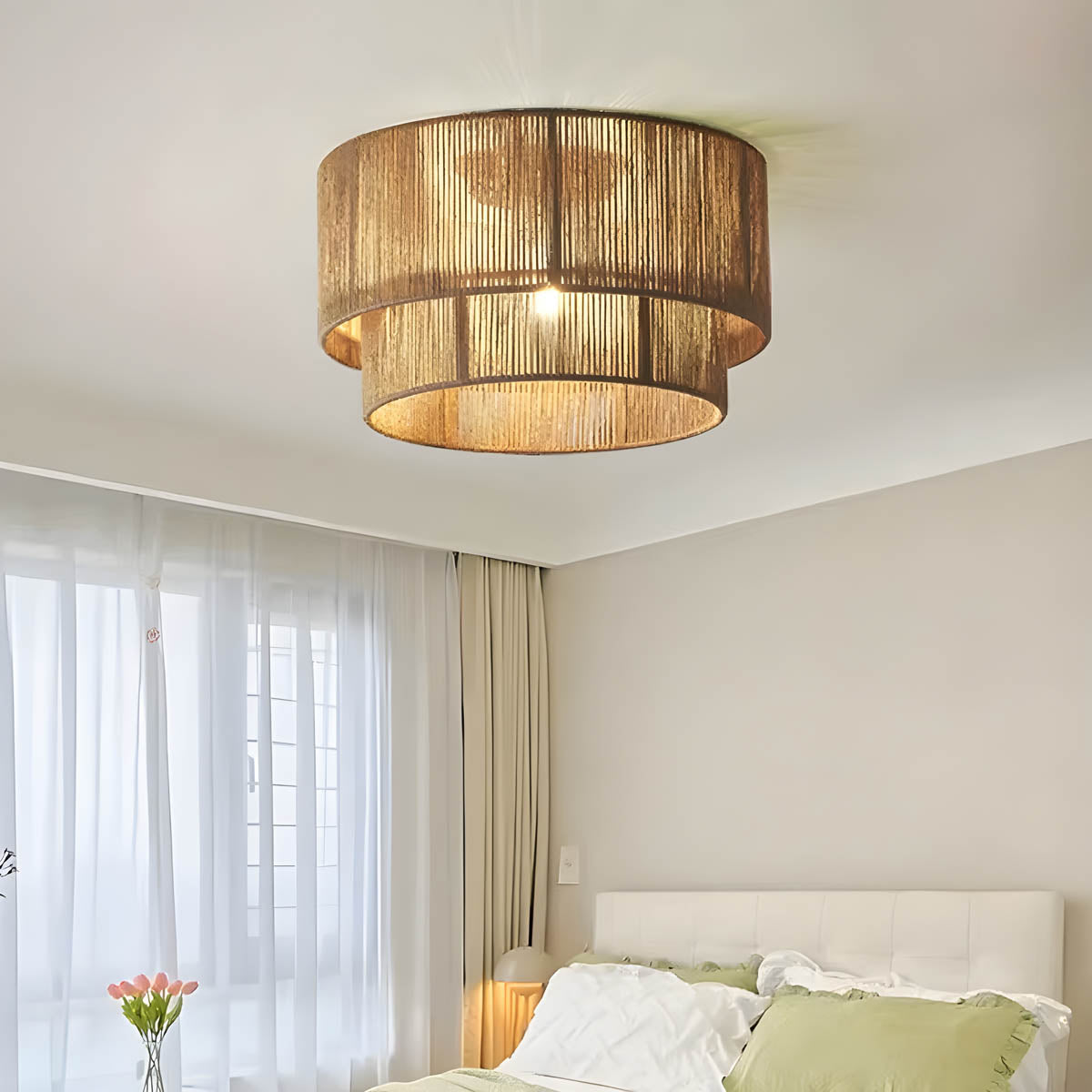 Hemp rope & iron drum pendant / ceiling light