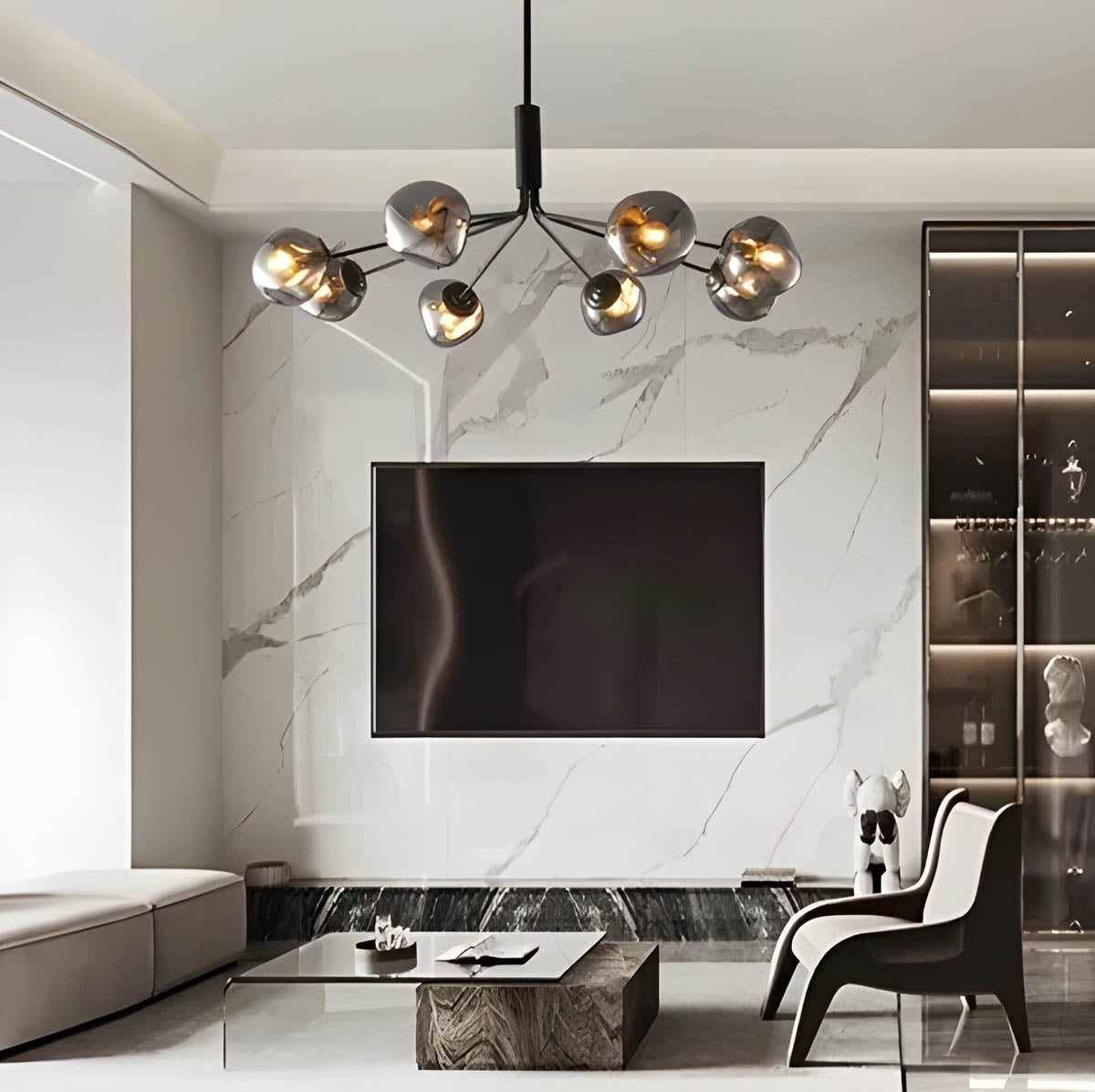 Multi-head Flush / Semi-Flush LED Ceiling Light in Glass & Metal