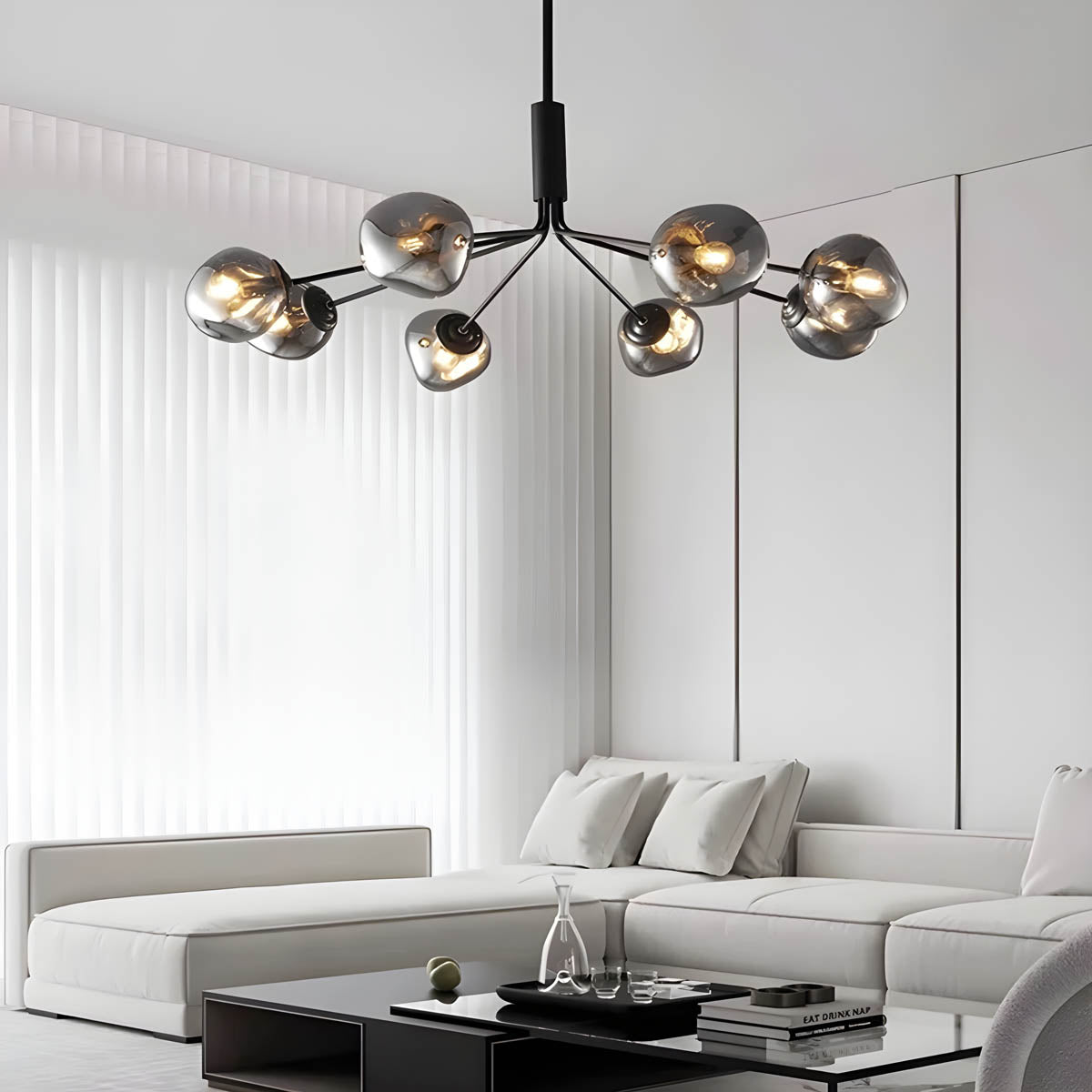Multi-head Flush / Semi-Flush LED Ceiling Light in Glass & Metal