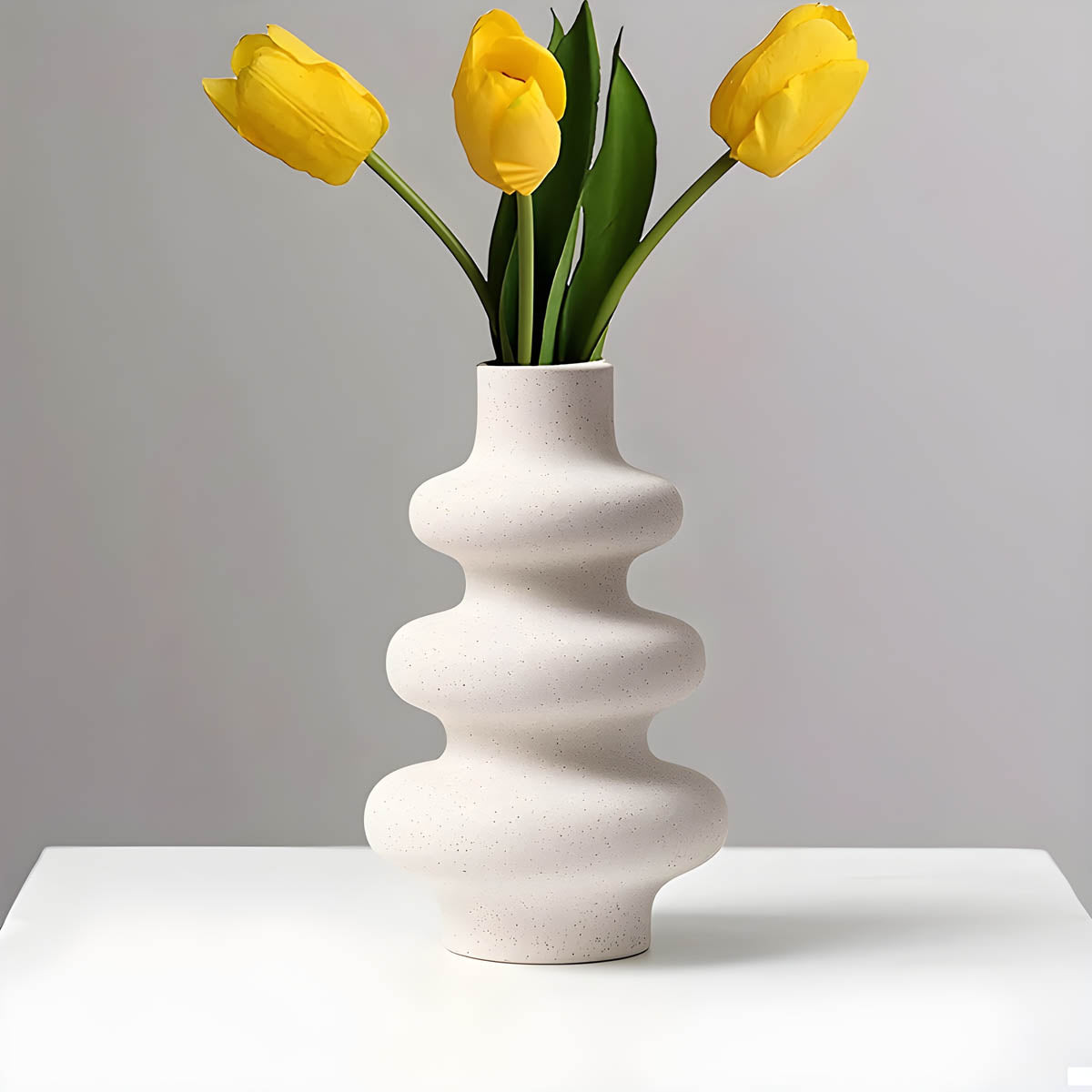Matte Ivory Wave Ceramic Vase, Small / Large or Duo Set — Sculptural Organic Accent Piece