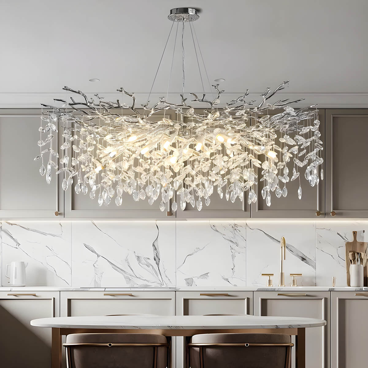 Branch aluminium & crystal pendant light LED G9