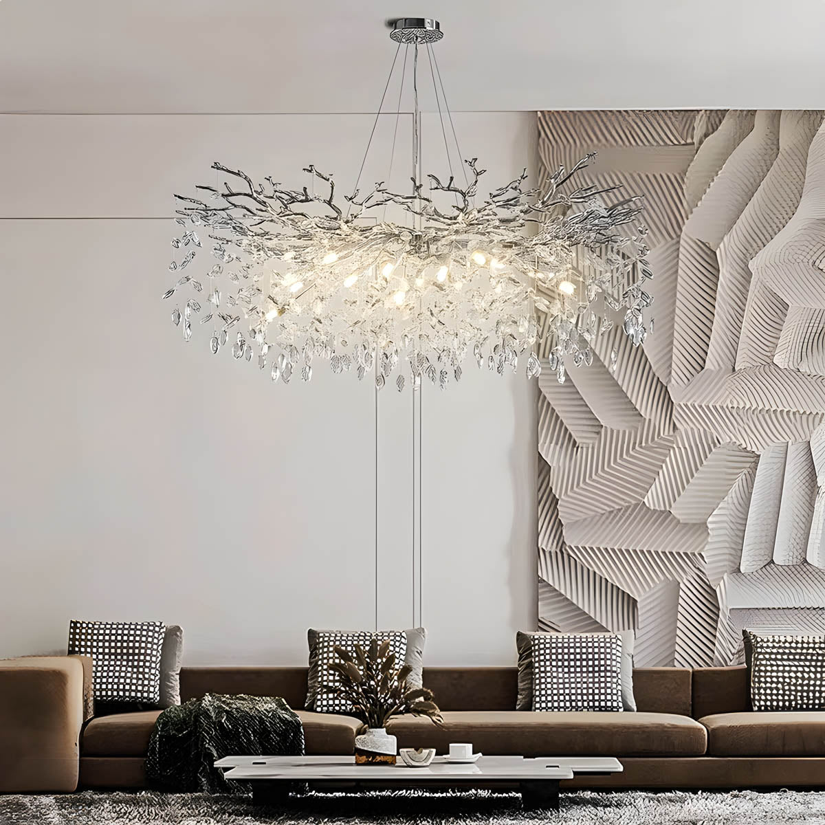 Branch aluminium & crystal pendant light LED G9