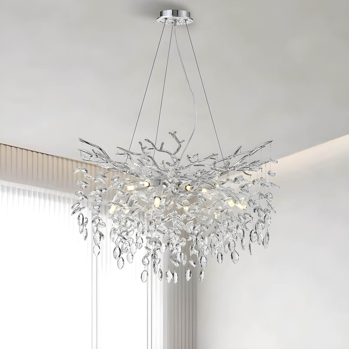 Branch aluminium & crystal pendant light LED G9