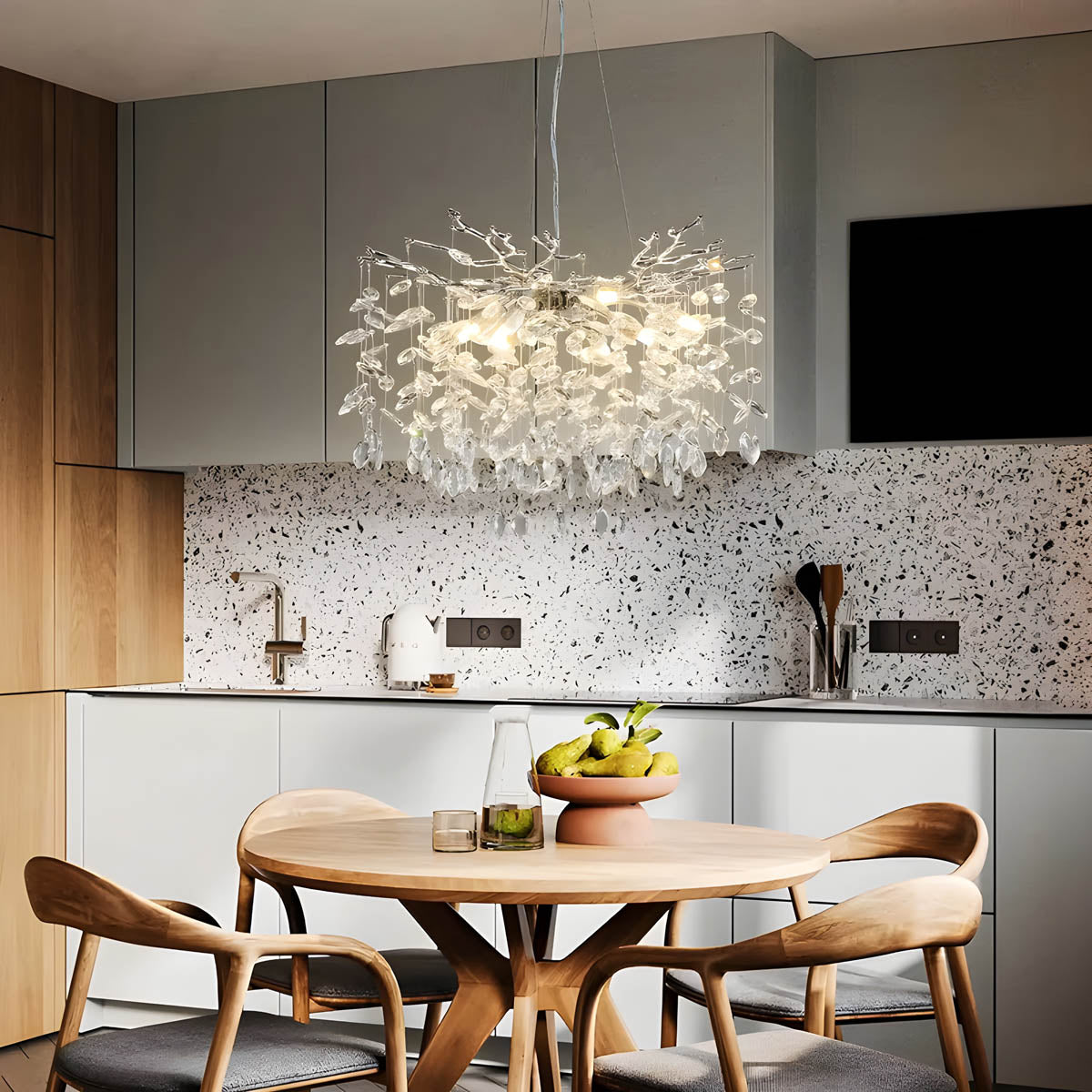 Branch aluminium & crystal pendant light LED G9