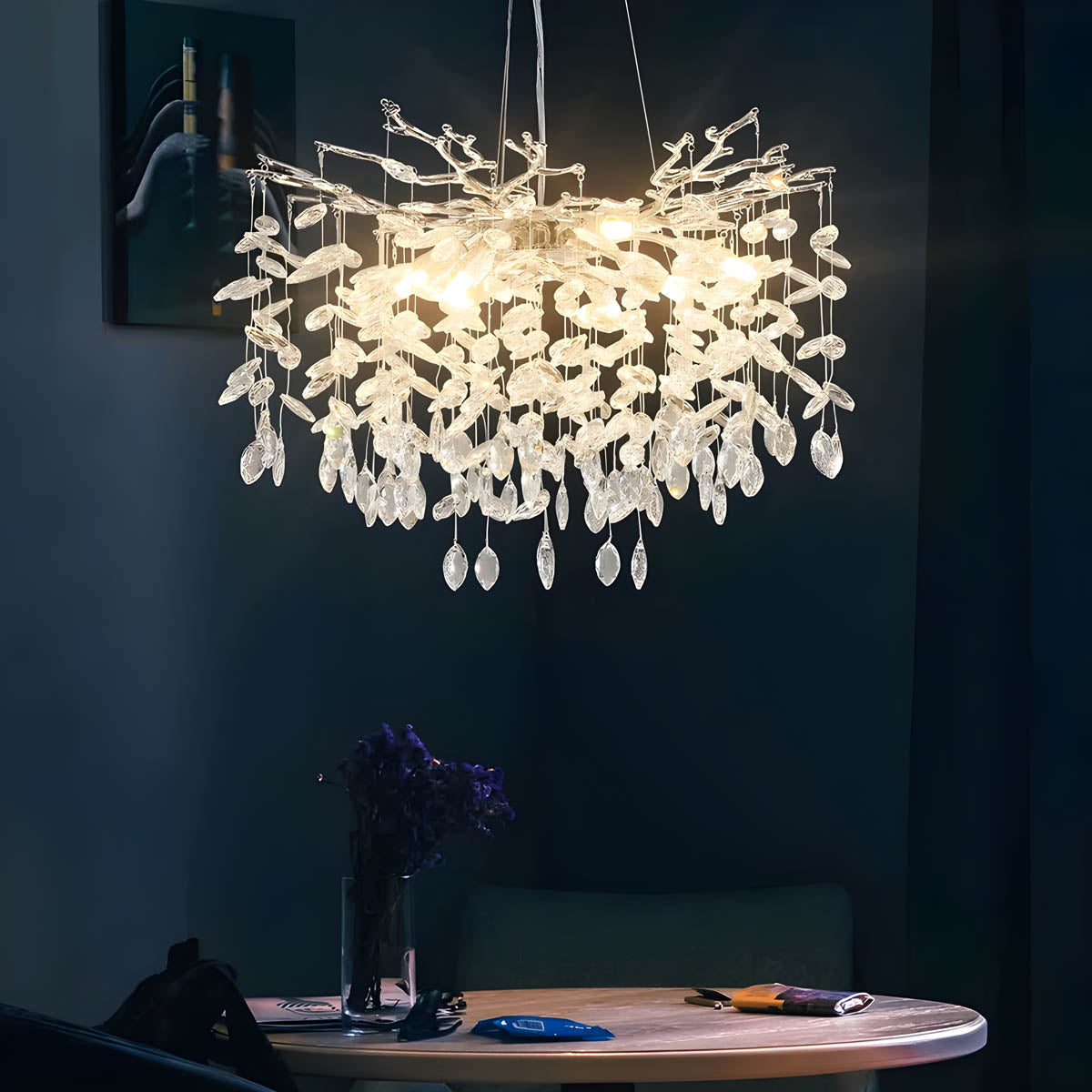 Branch aluminium & crystal pendant light LED G9