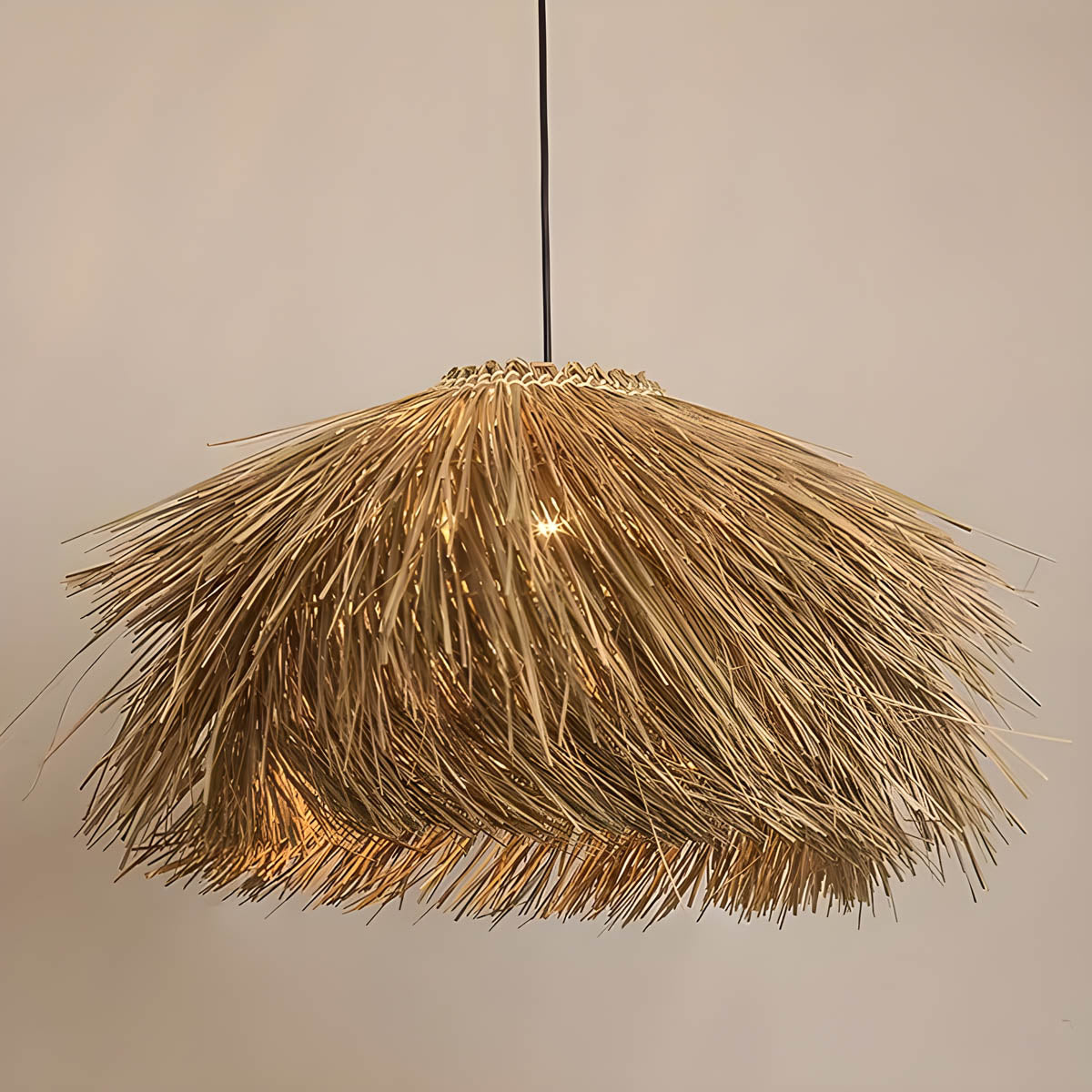 Hand-woven rattan & iron pendant light, statement piece
