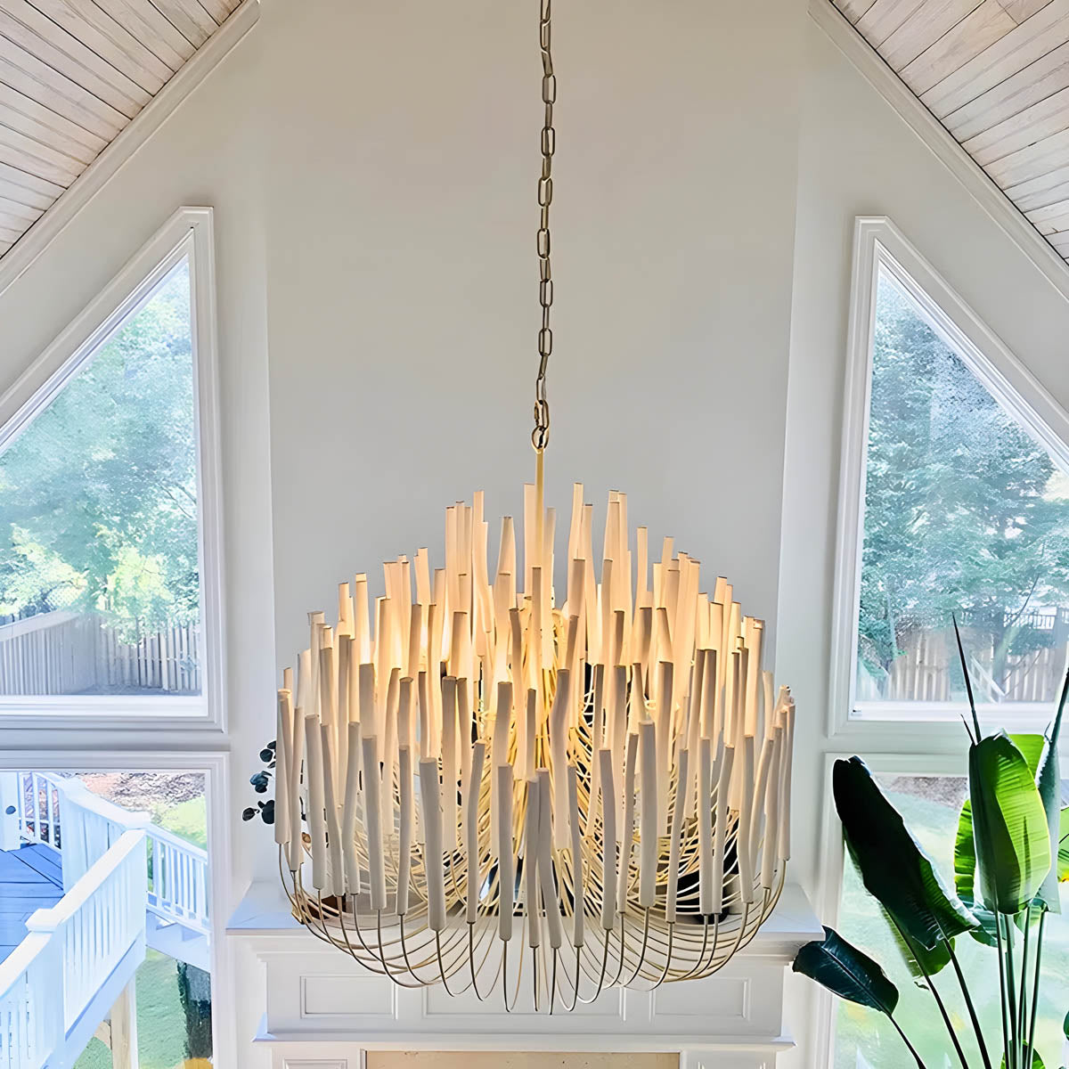 Iron and wood chandelier – modern candle design