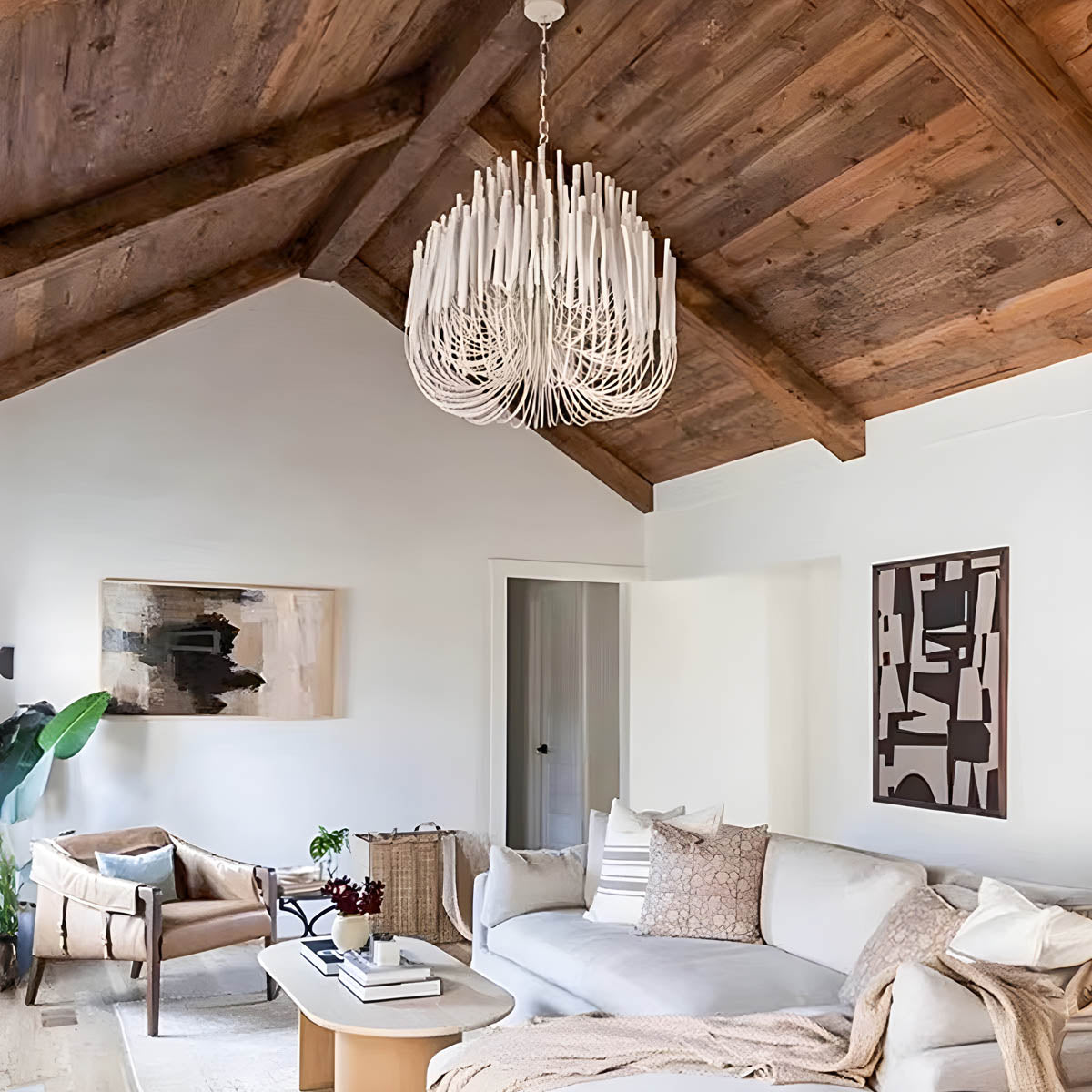 Iron and wood chandelier – modern candle design