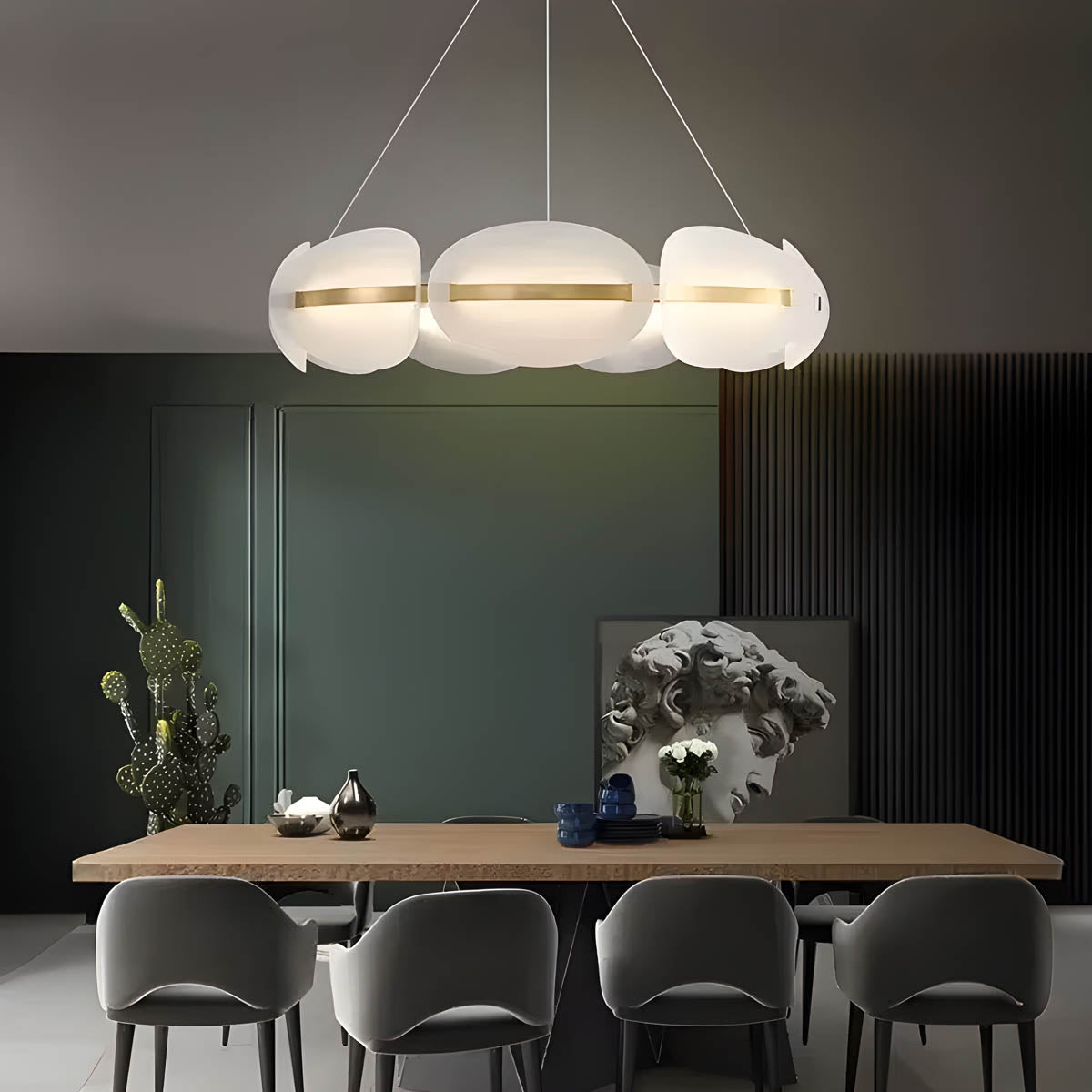 Multi-head Pendant Ceiling Light in Frosted Acrylic & Iron