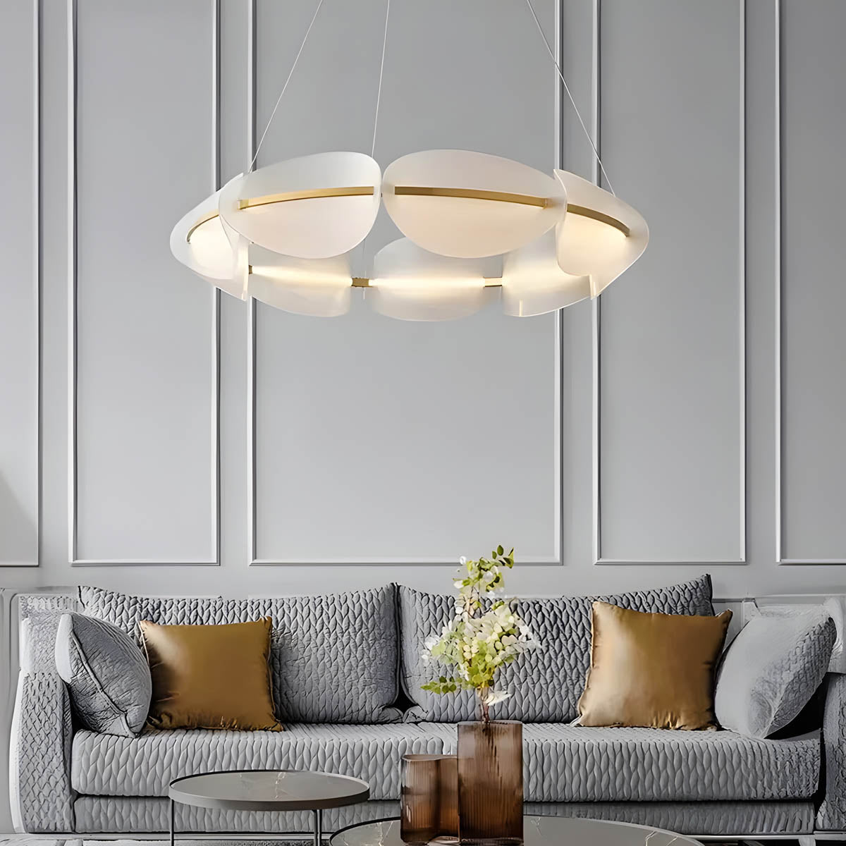 Multi-head Pendant Ceiling Light in Frosted Acrylic & Iron