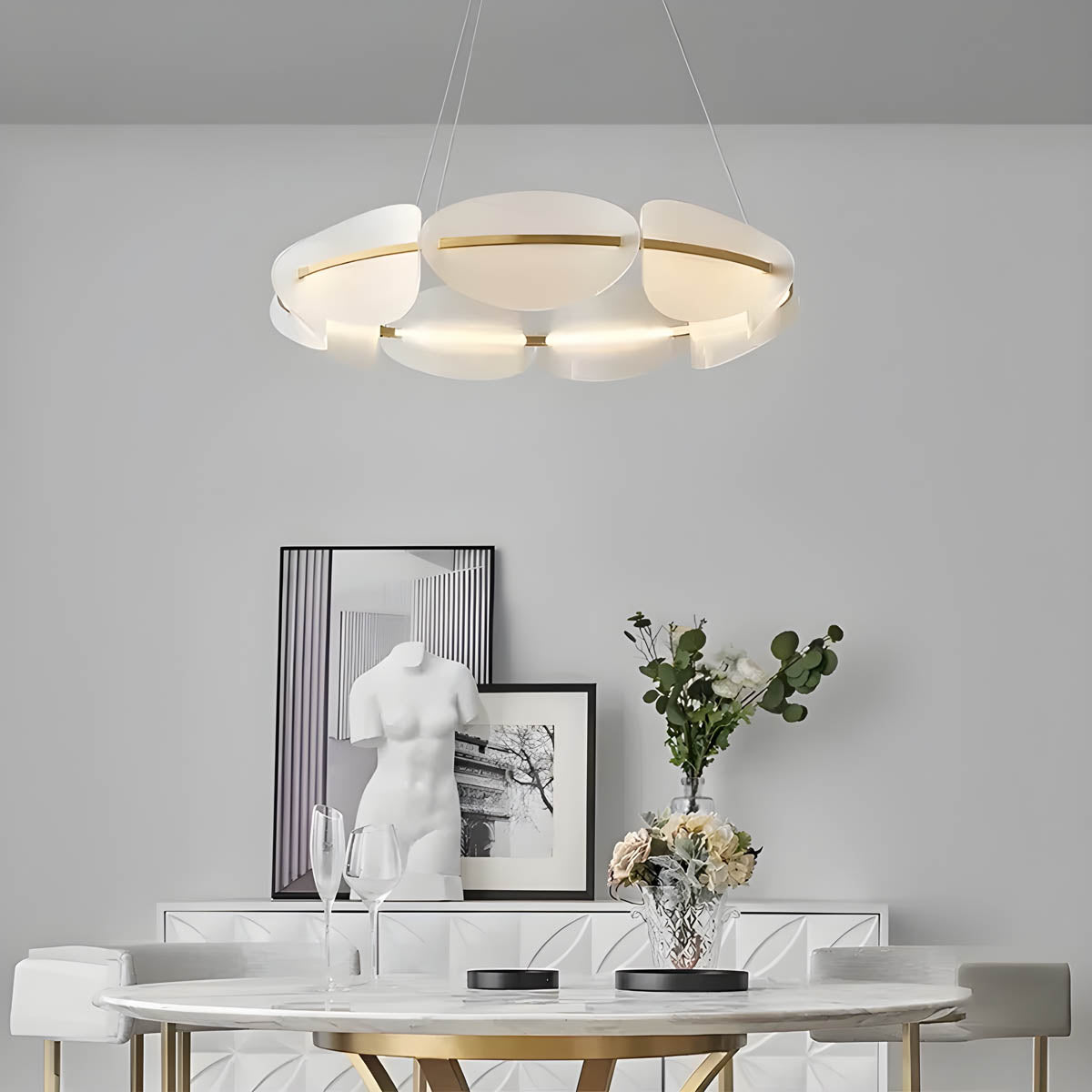 Multi-head Pendant Ceiling Light in Frosted Acrylic & Iron