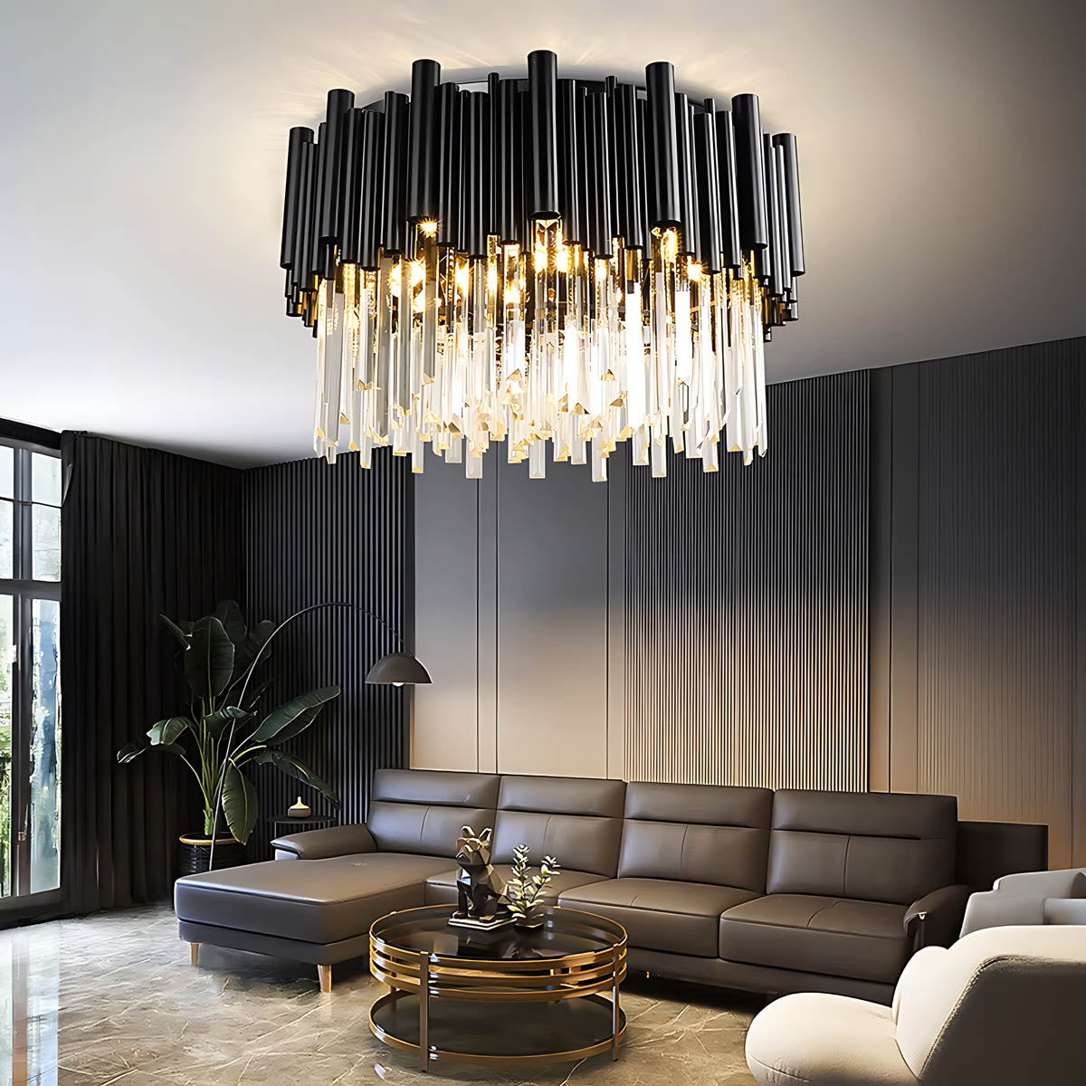 Iron & Crystal LED Surface-Mount Chandelier NOIRINE