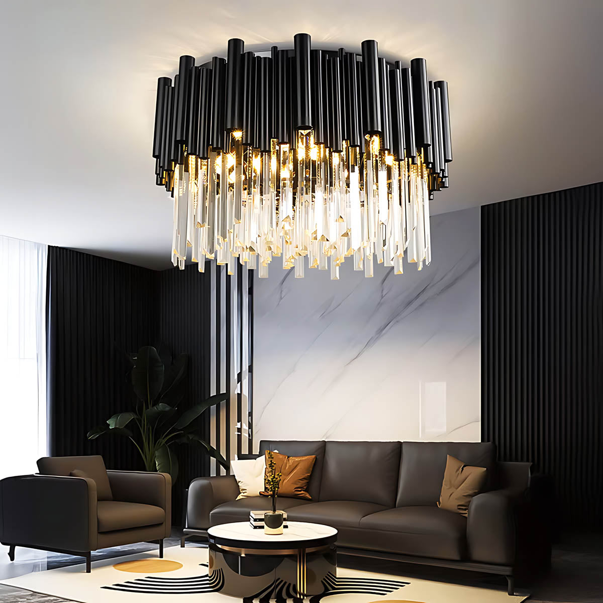 Iron & Crystal LED Surface-Mount Chandelier NOIRINE