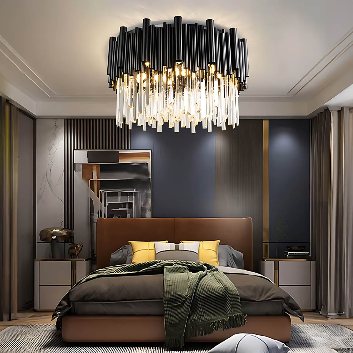 Iron & Crystal LED Surface-Mount Chandelier NOIRINE