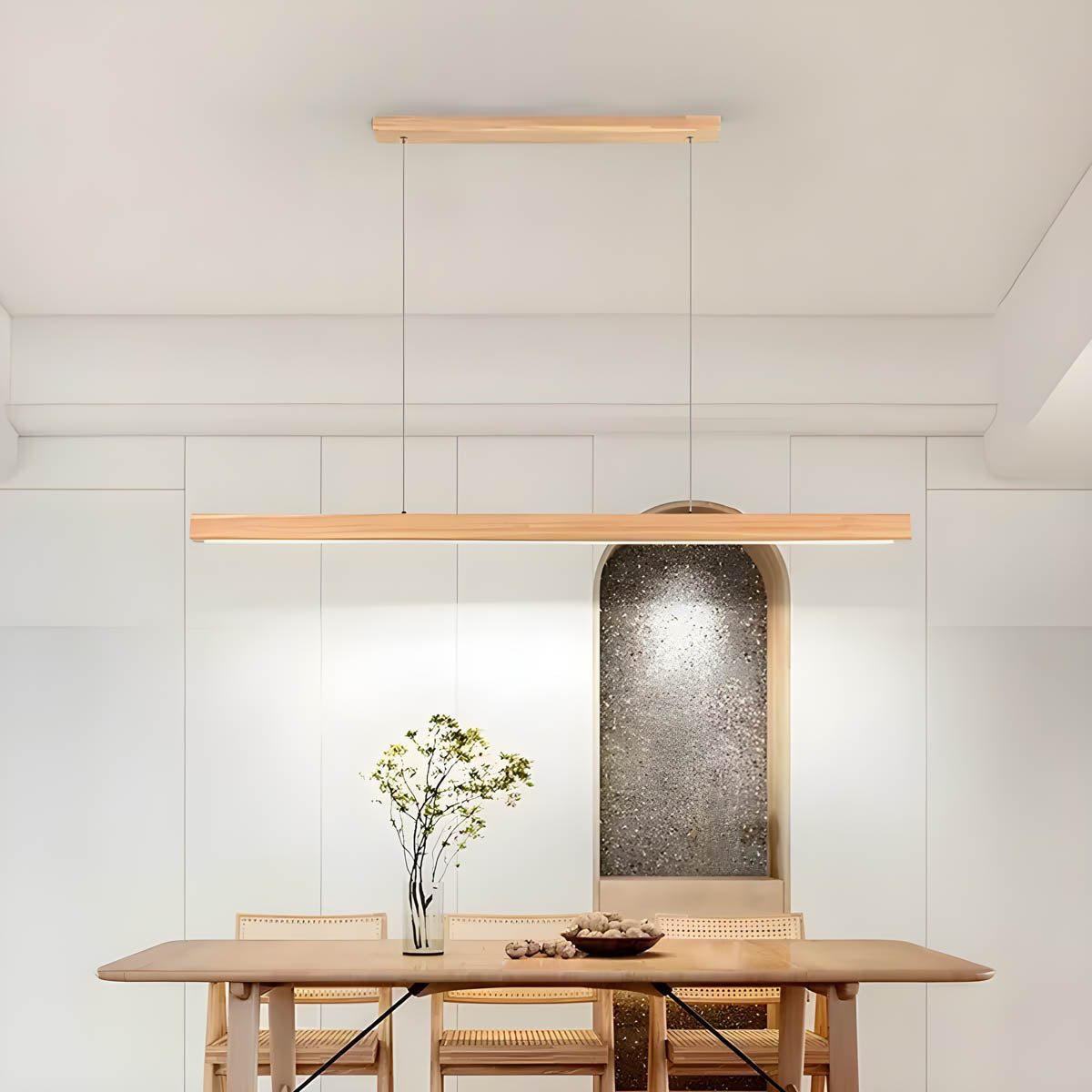 Wood and Metal Linear LED Pendant Light 80-180 cm