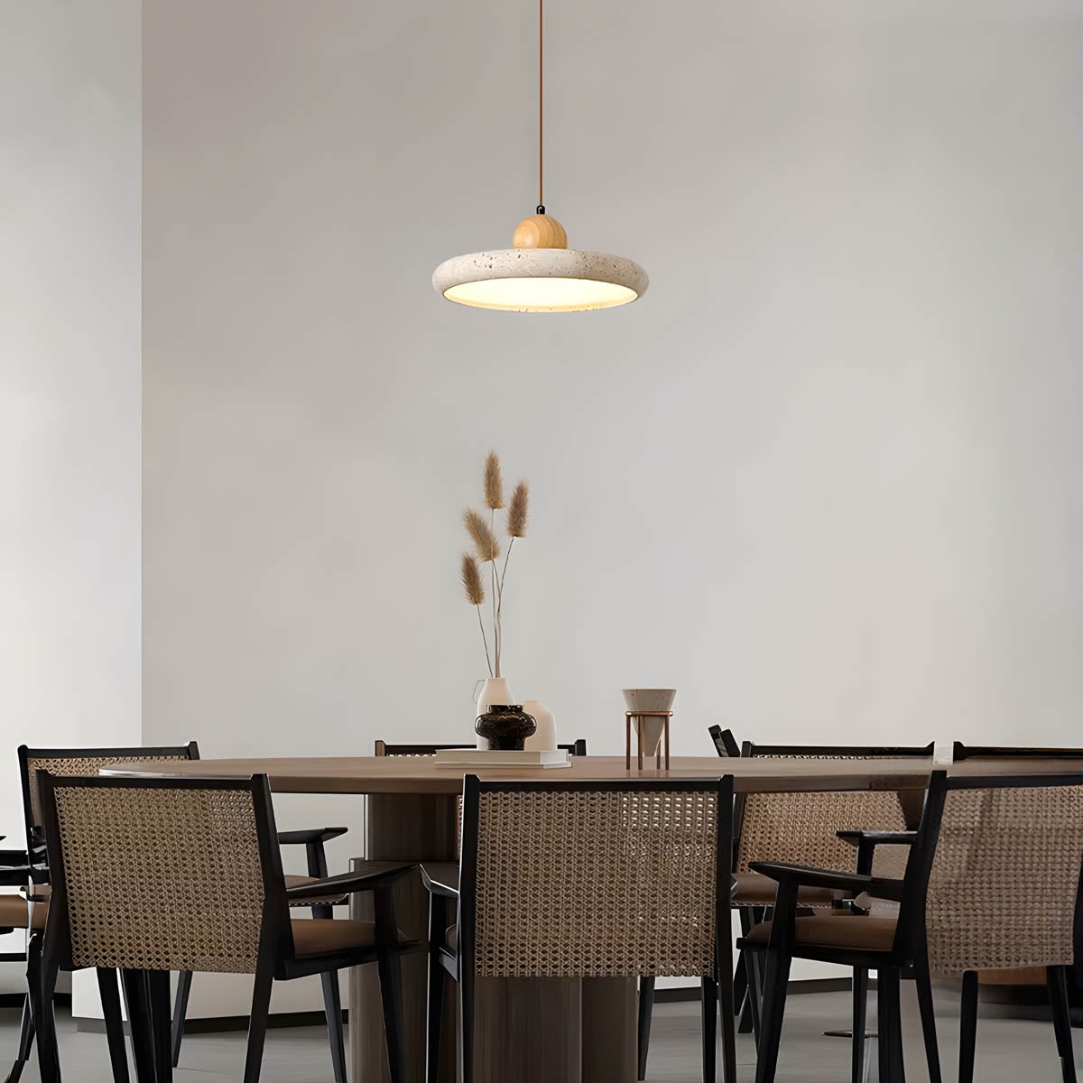 Natural Travertine & Wood LED Pendant Light NYESHA