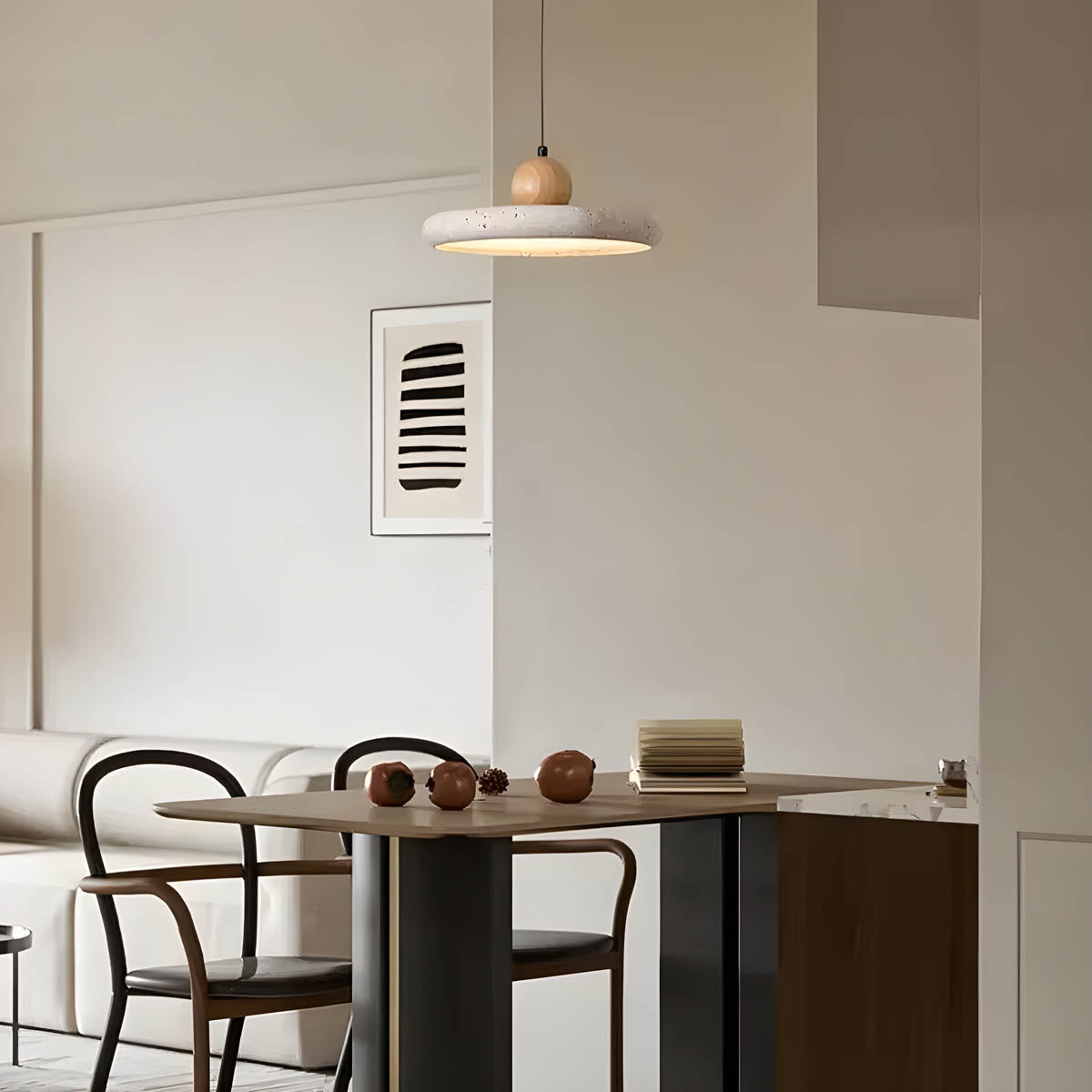 Natural Travertine & Wood LED Pendant Light NYESHA