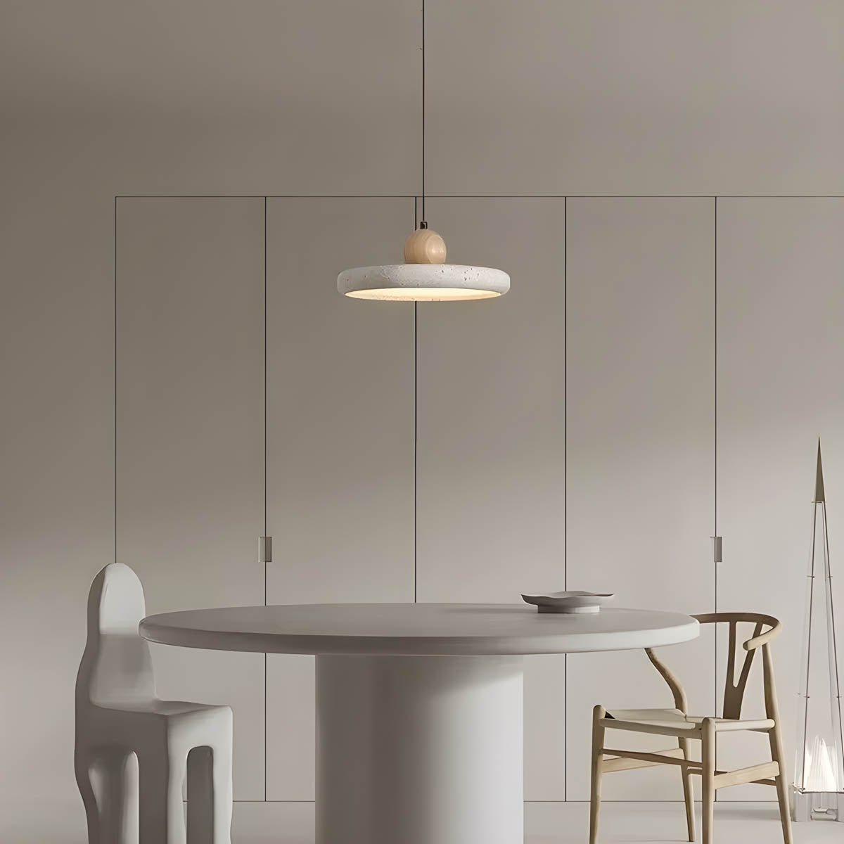 Natural Travertine & Wood LED Pendant Light NYESHA