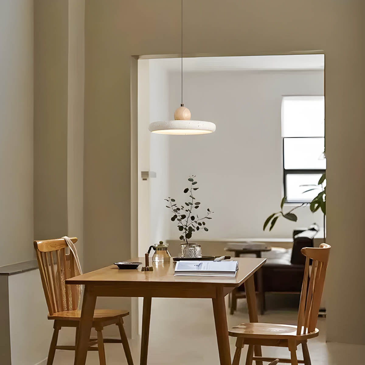 Natural Travertine & Wood LED Pendant Light NYESHA