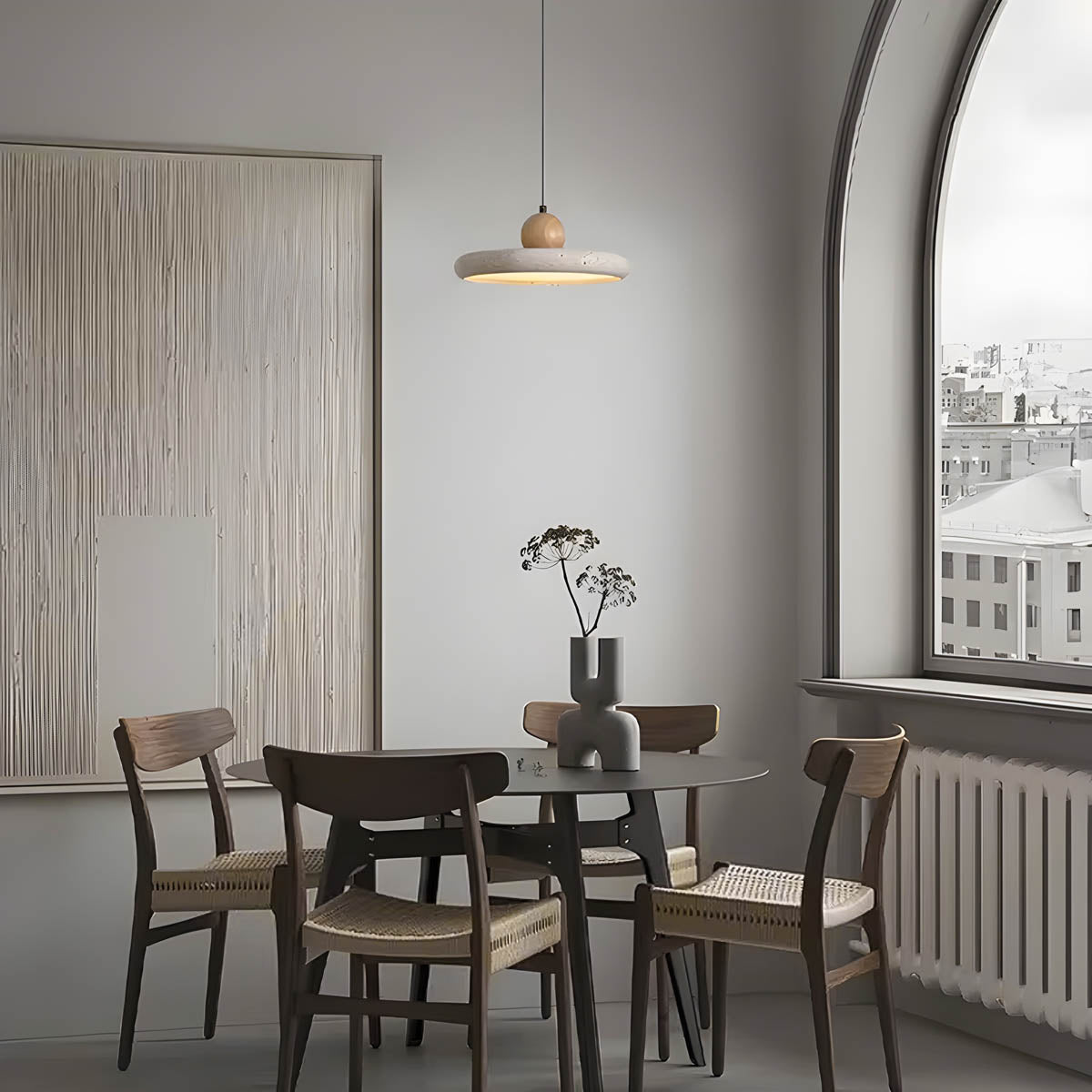 Natural Travertine & Wood LED Pendant Light NYESHA