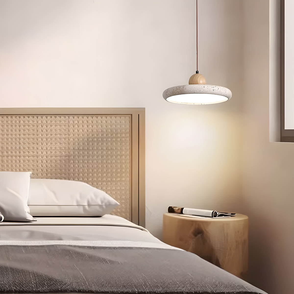 Natural Travertine & Wood LED Pendant Light NYESHA