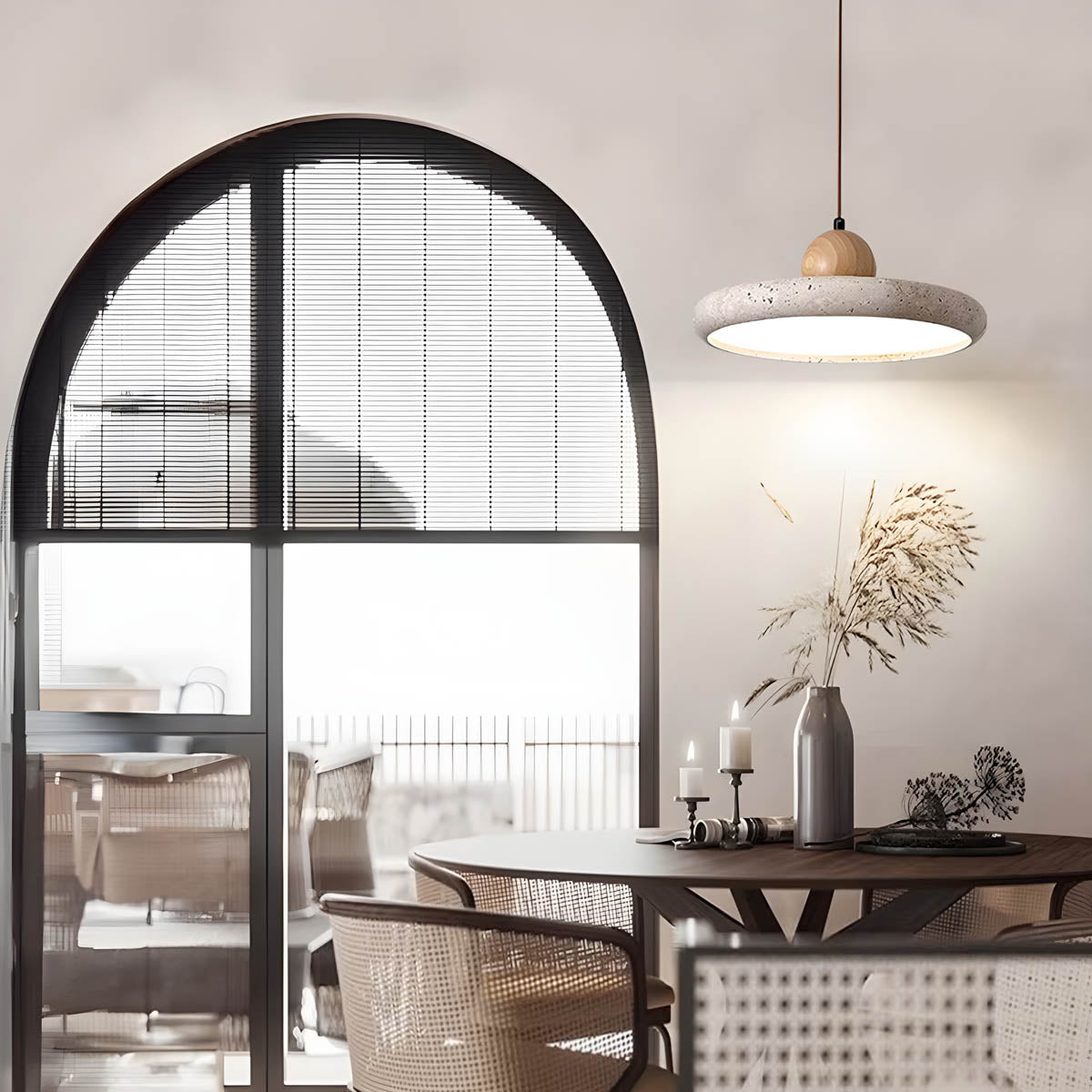 Natural Travertine & Wood LED Pendant Light NYESHA