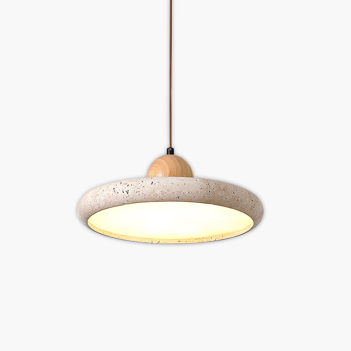 Natural Travertine & Wood LED Pendant Light NYESHA