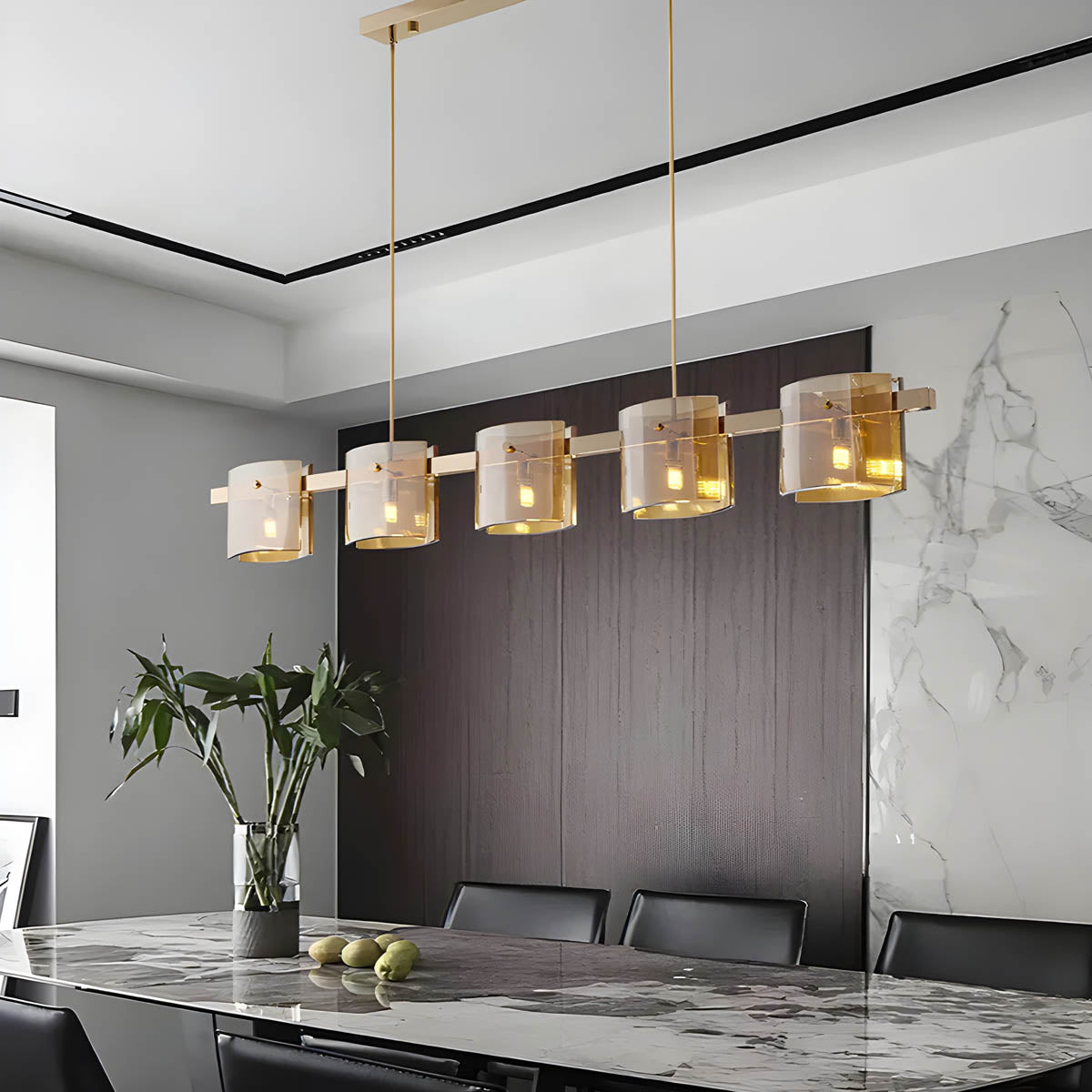 Round & Bar G9 LED Chandelier 60-140 cm, Amber & Smoky Glass